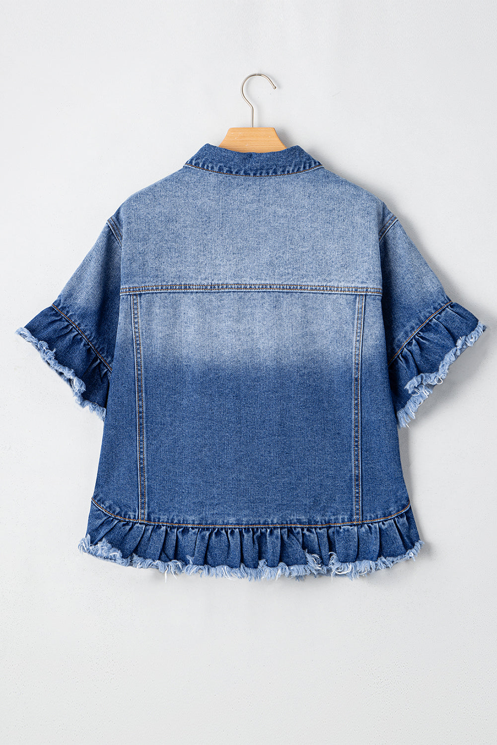 Peacock Ruffled Short Sleeve Denim Jacket