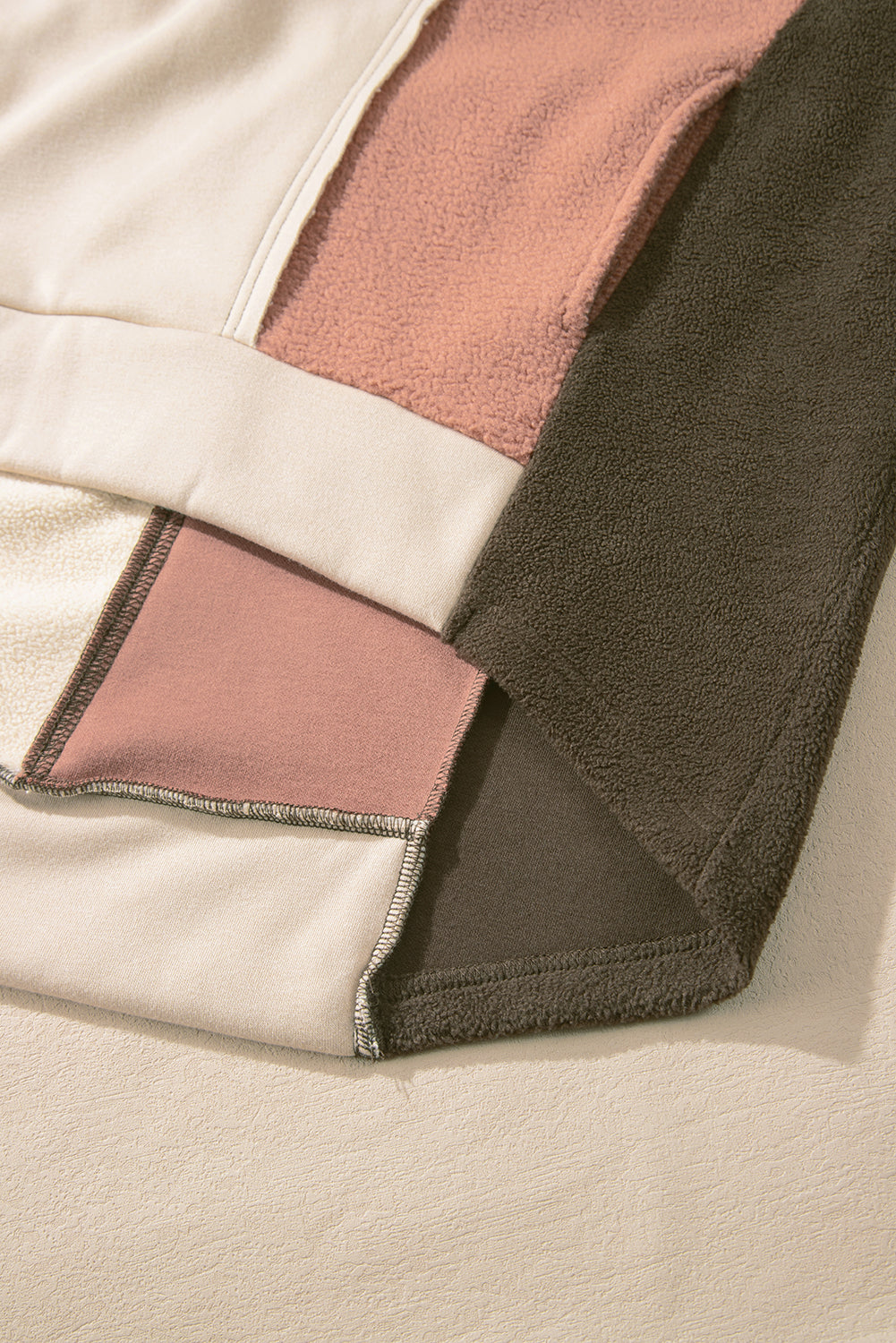 Beige Oversized Patchwork High Low Hoodie