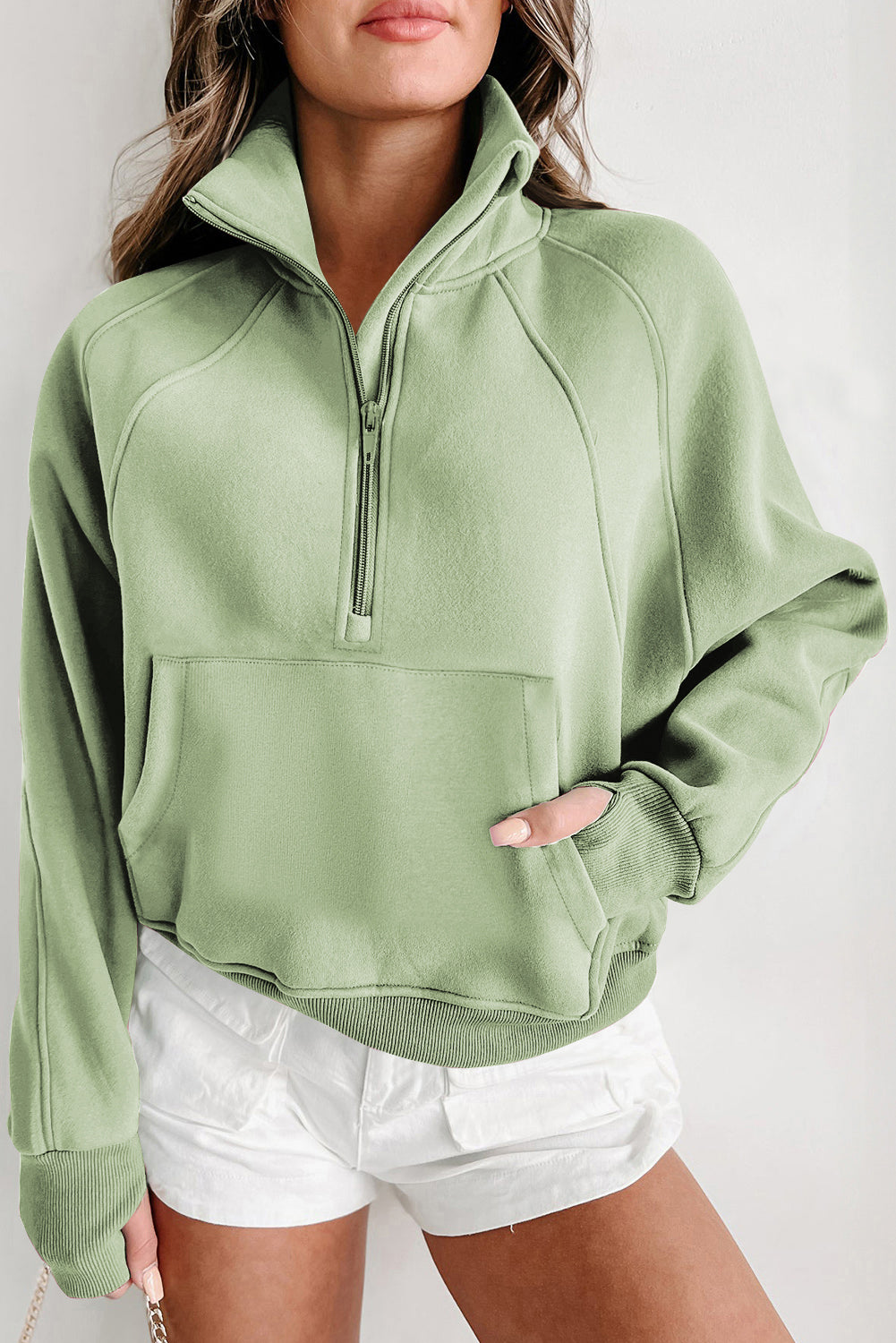 Zip Up Pop Collar Ribbed Sweatshirt