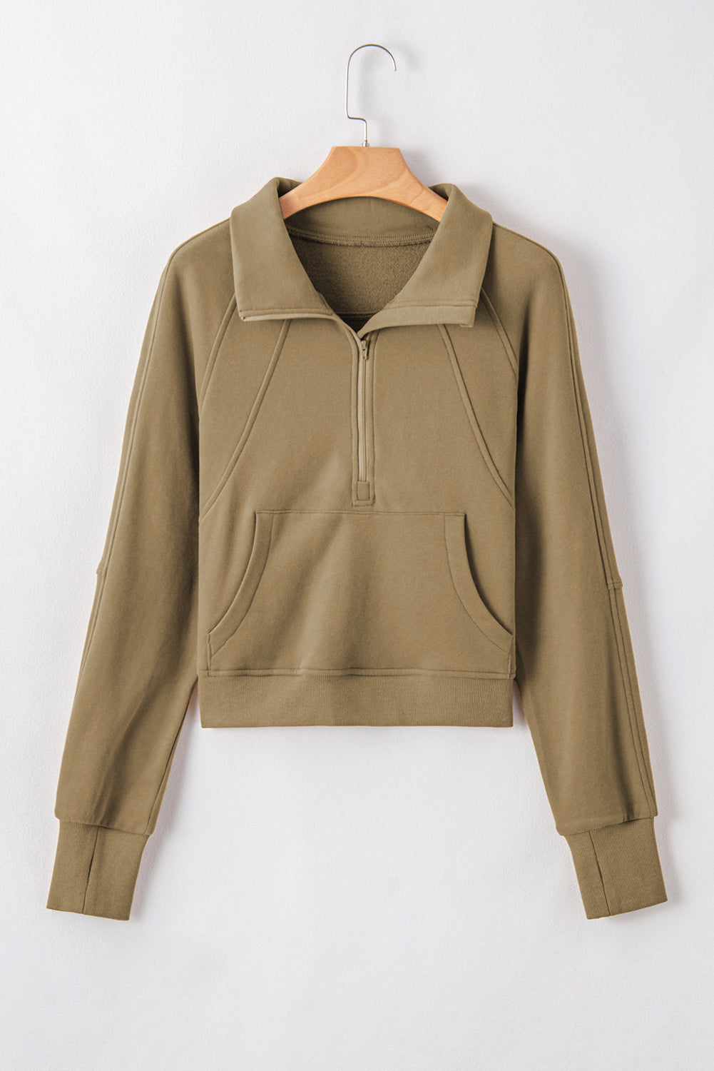 Zip Up Pop Collar Ribbed Sweatshirt