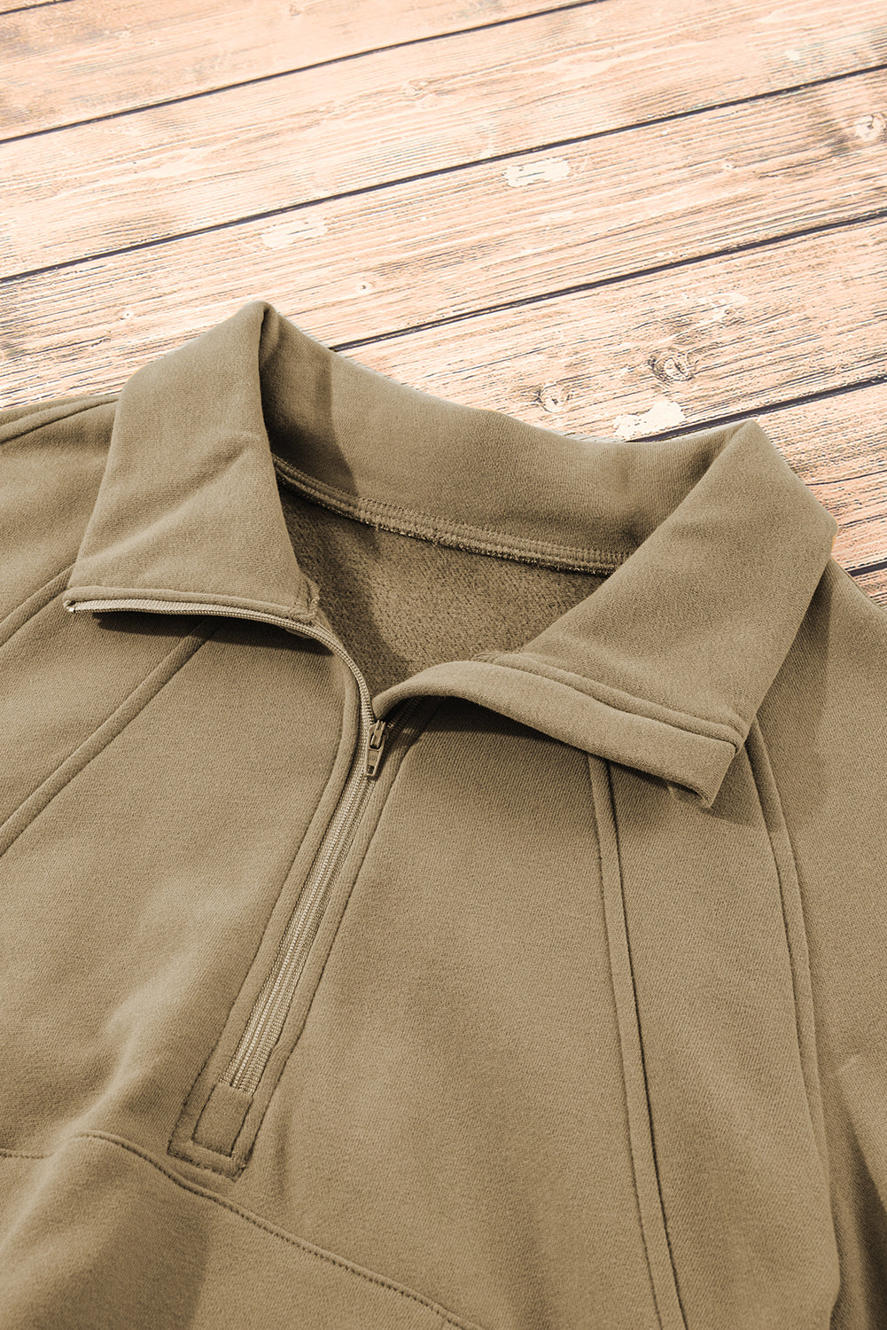 Zip Up Pop Collar Ribbed Sweatshirt
