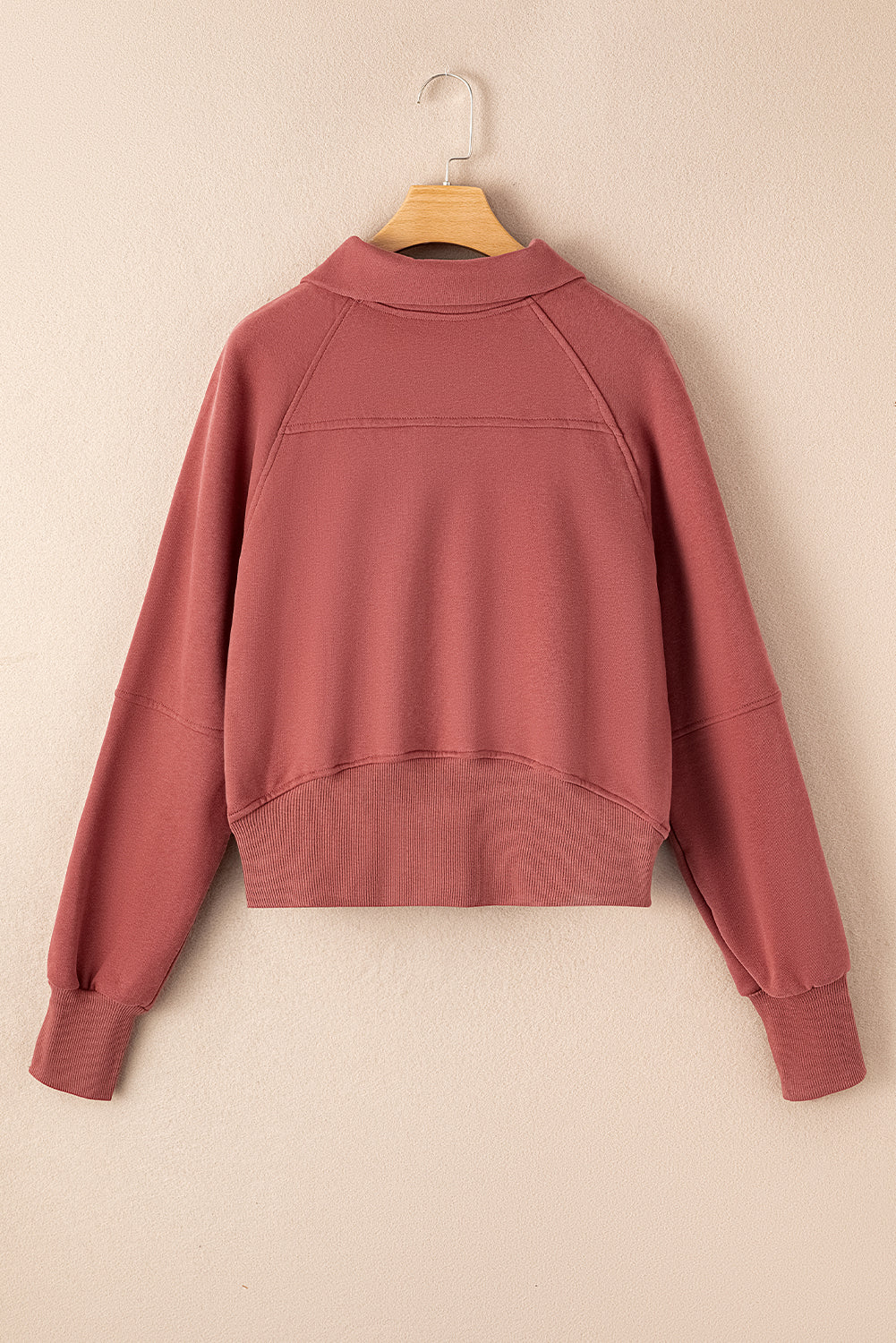 Zip Up Pop Collar Ribbed Sweatshirt