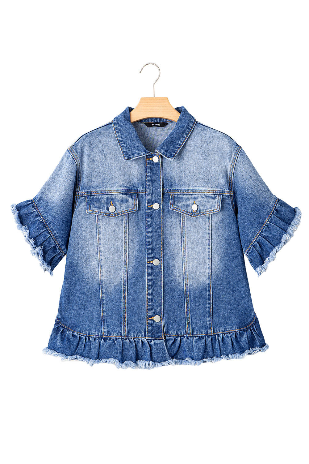 Peacock Ruffled Short Sleeve Denim Jacket