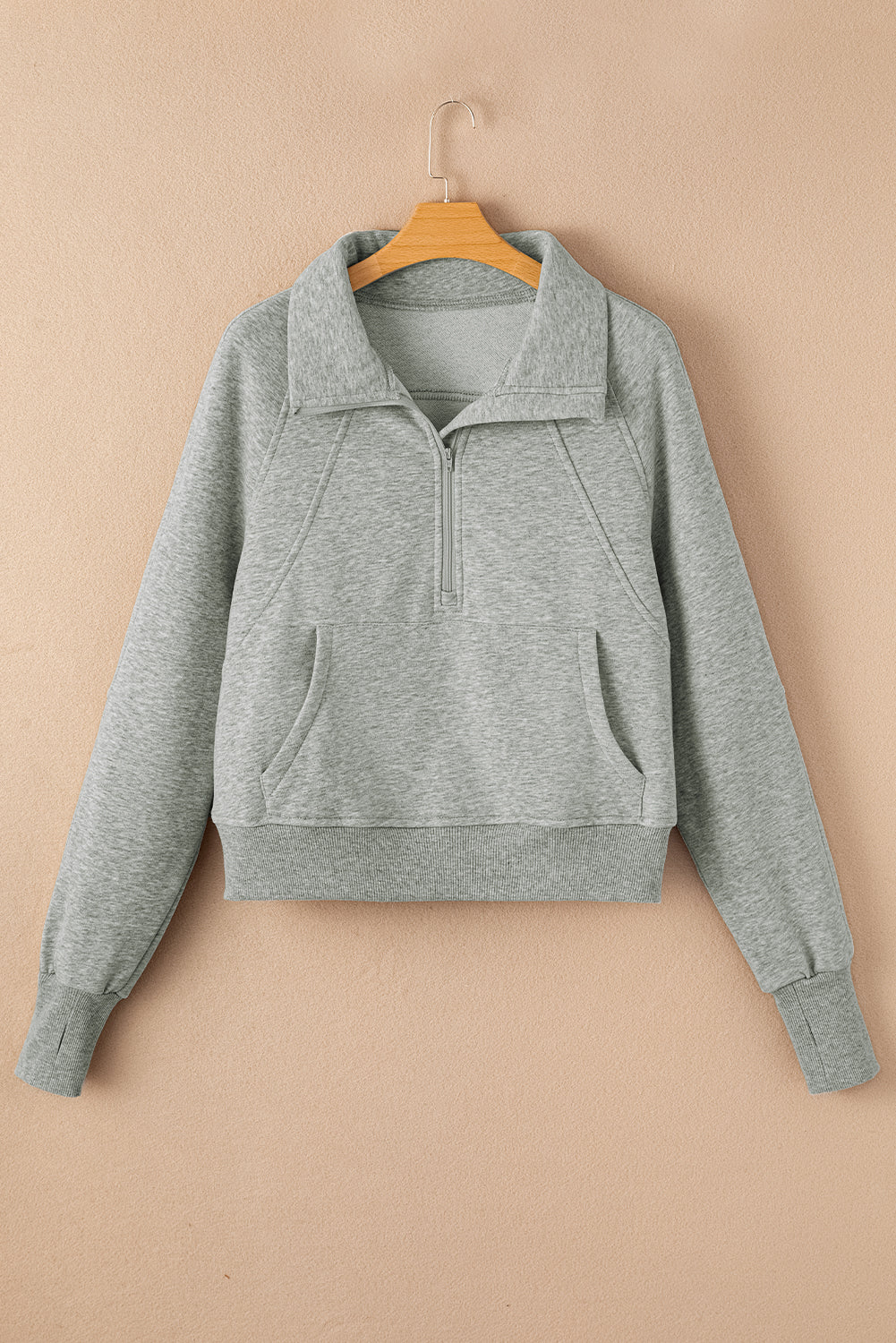 Zip Up Pop Collar Ribbed Sweatshirt