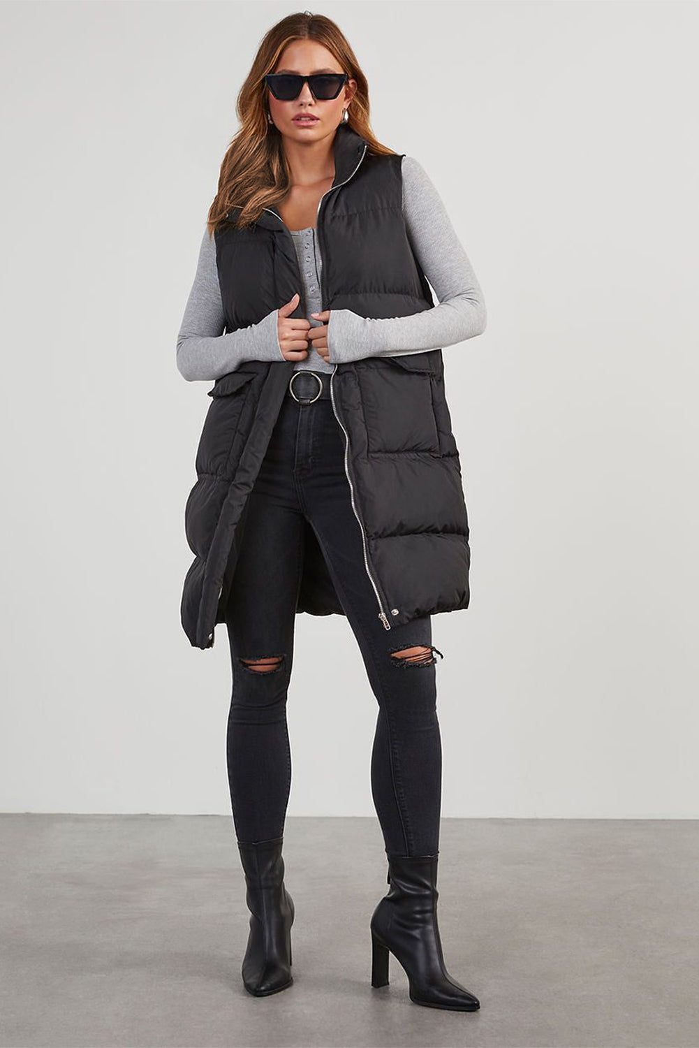 Pocketed Long Puffer Vest