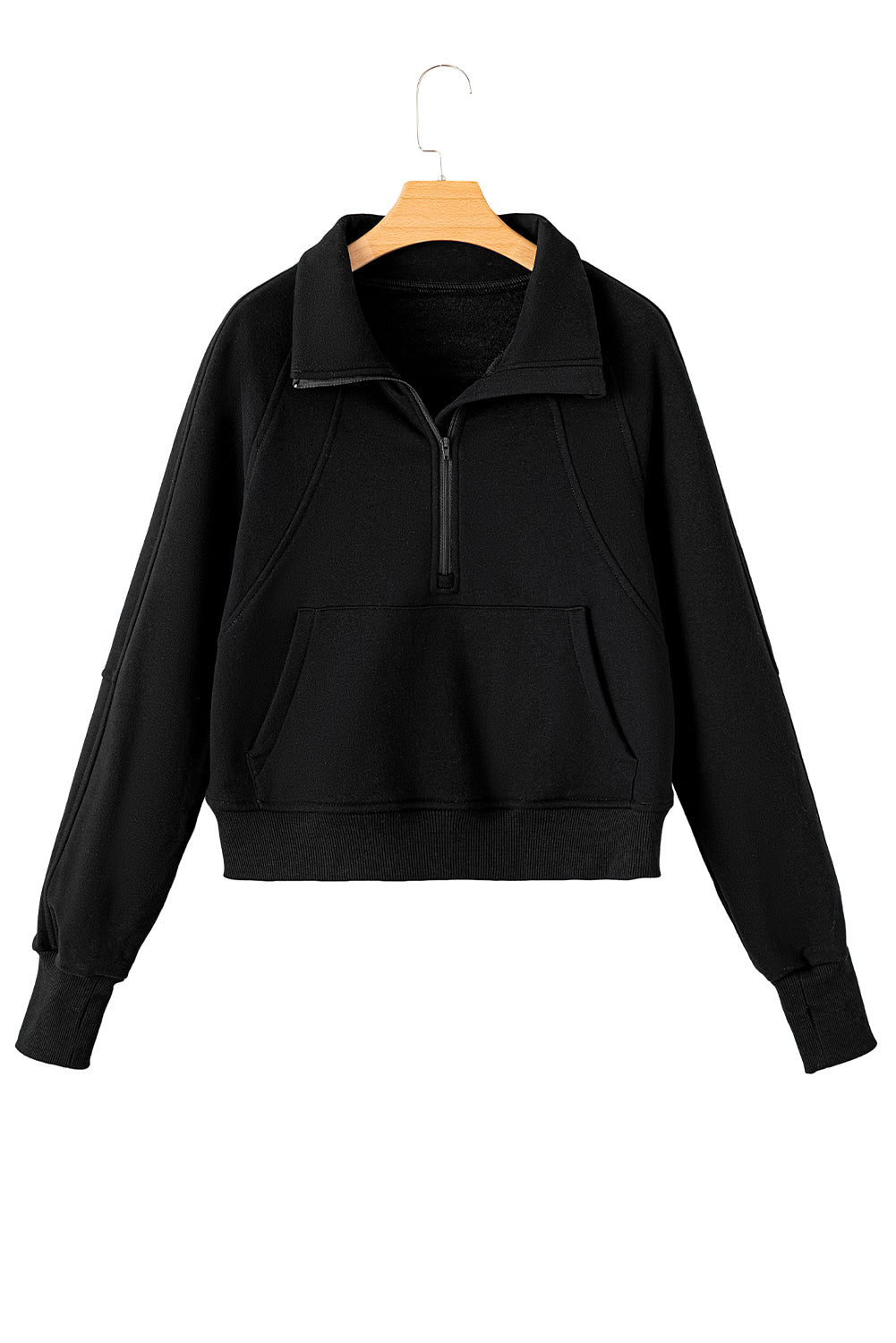 Zip Up Pop Collar Ribbed Sweatshirt