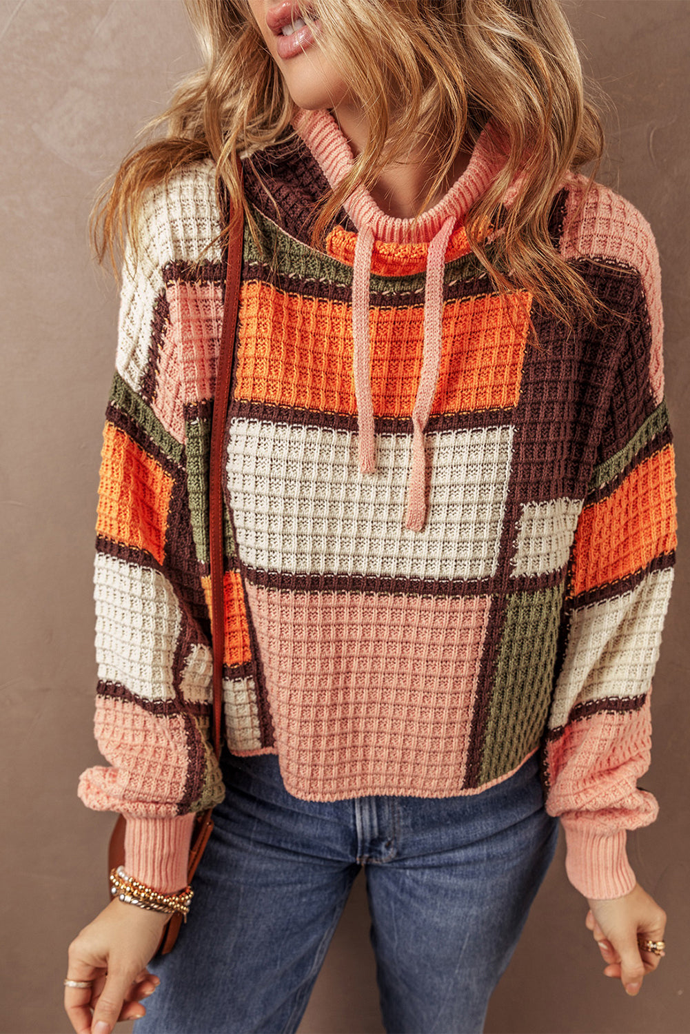 Color Block Waffle Knit Sweater