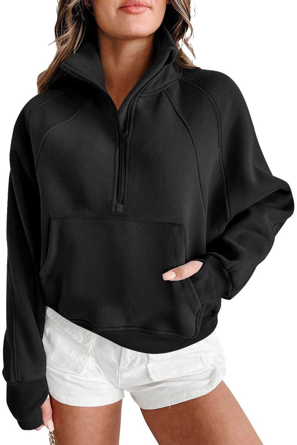Zip Up Pop Collar Ribbed Sweatshirt