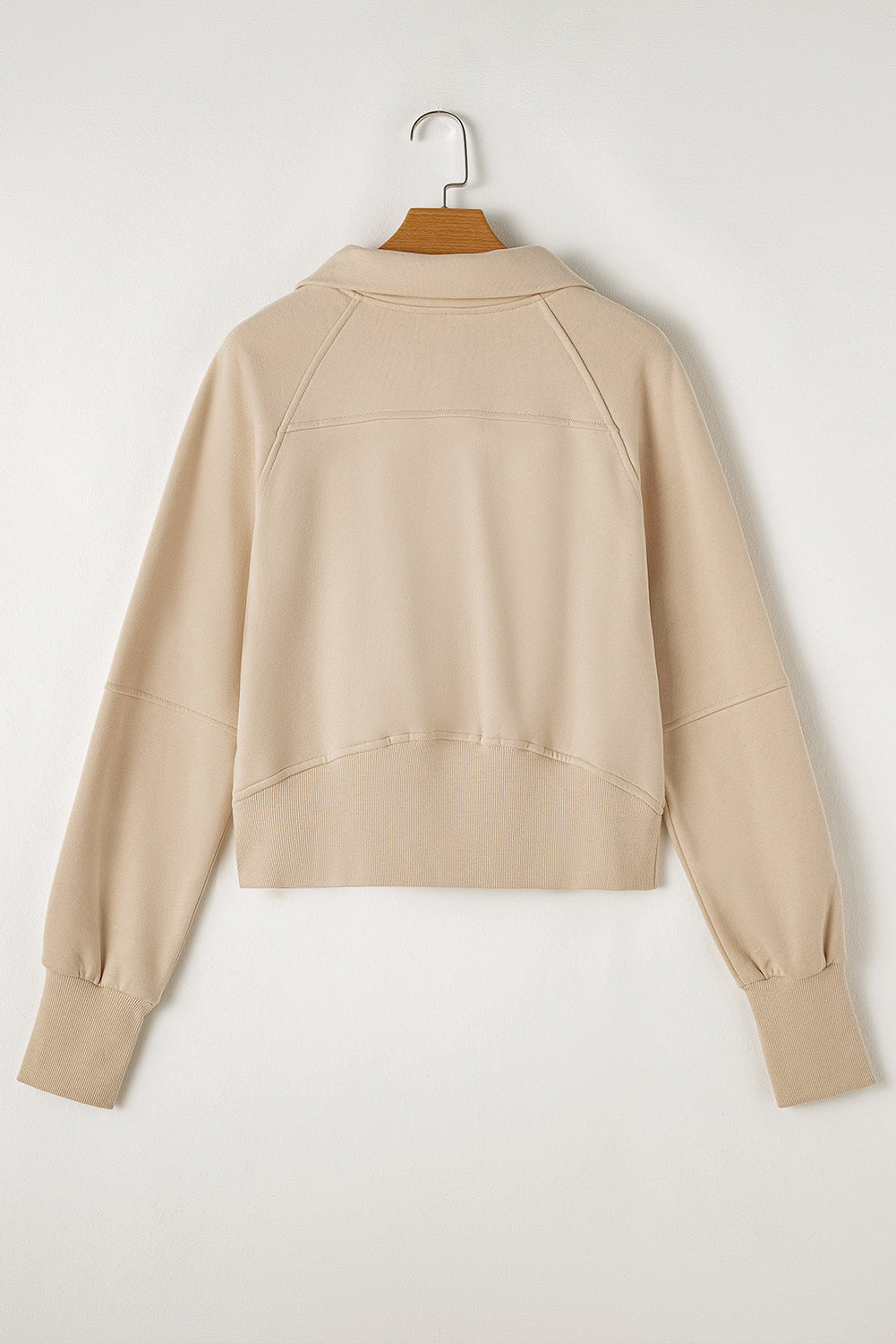 Zip Up Pop Collar Ribbed Sweatshirt