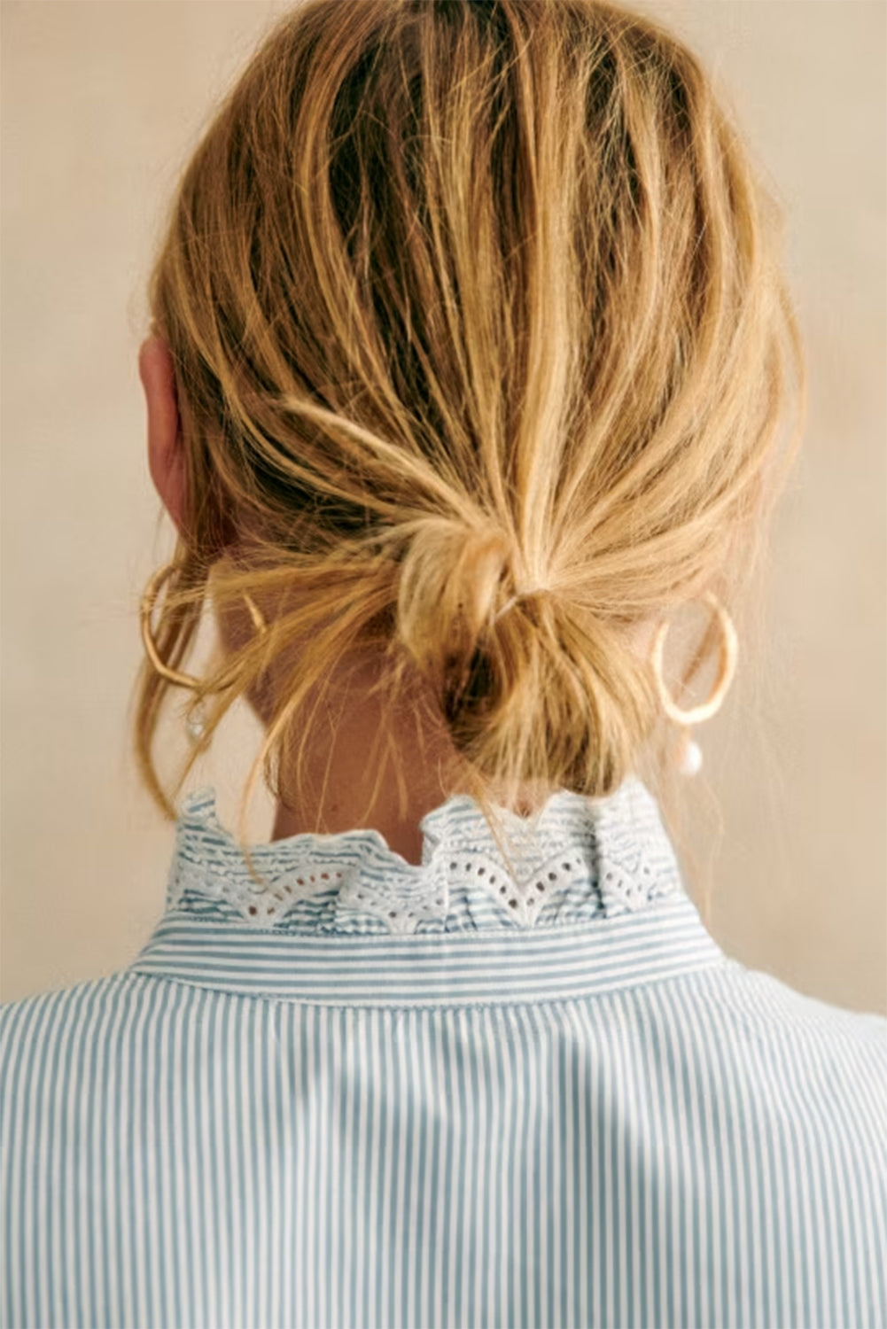Blue Striped Lace Trim Button-Up Shirt