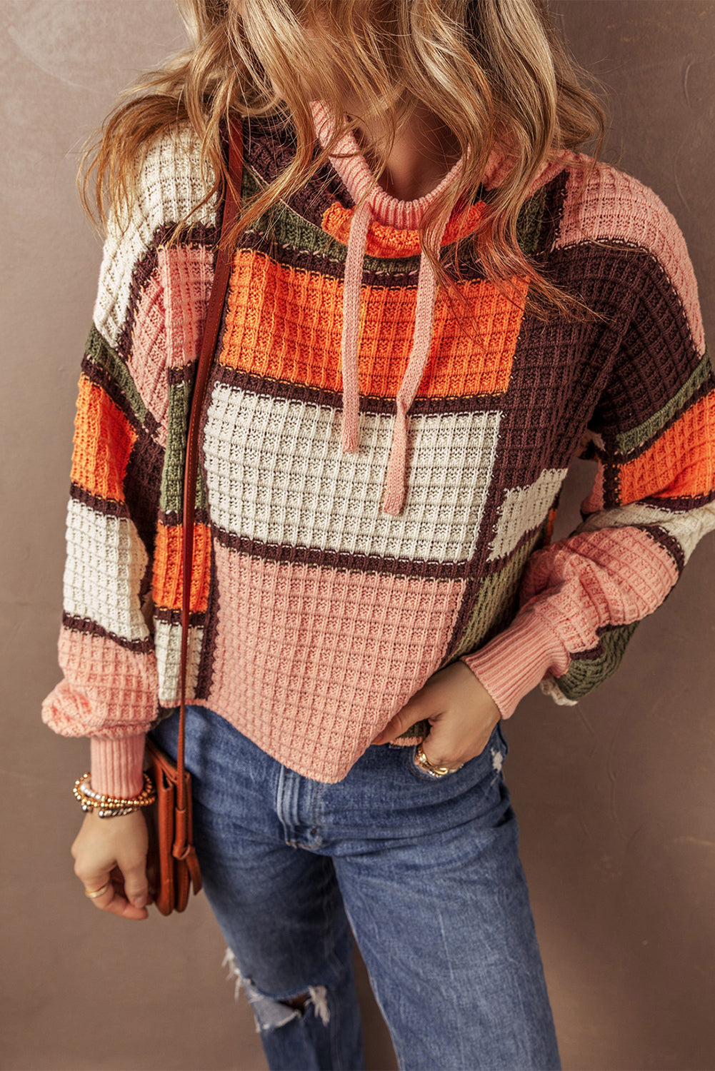 Color Block Waffle Knit Sweater