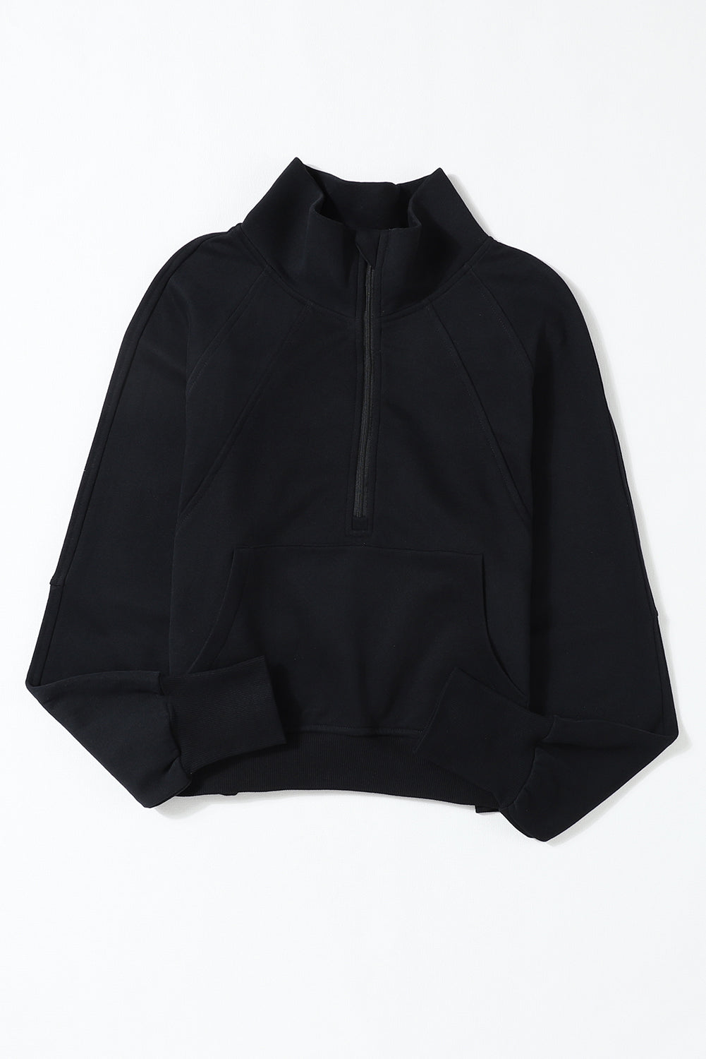 Zip Up Pop Collar Ribbed Sweatshirt