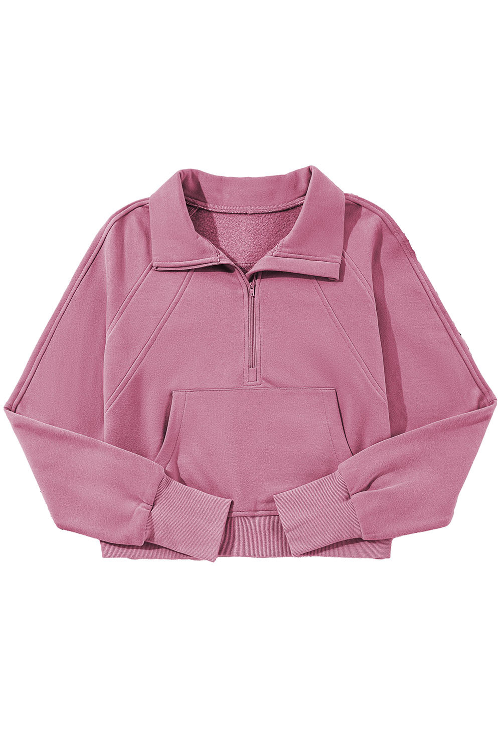 Zip Up Pop Collar Ribbed Sweatshirt