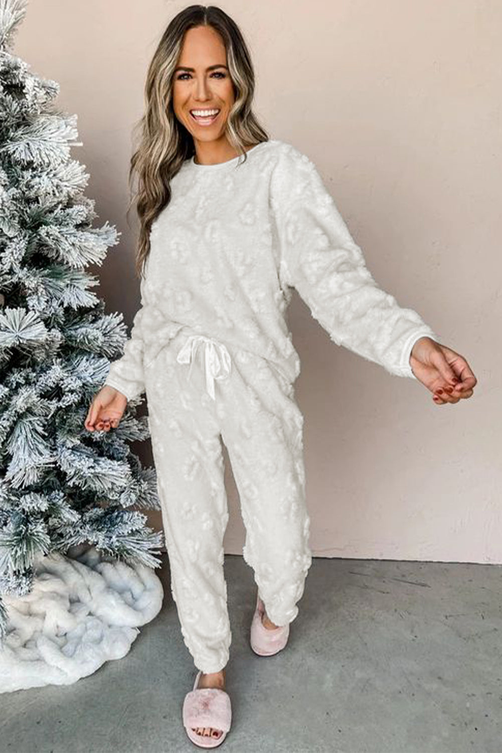 Textured Leopard Fleece Lounge Set (Pants)