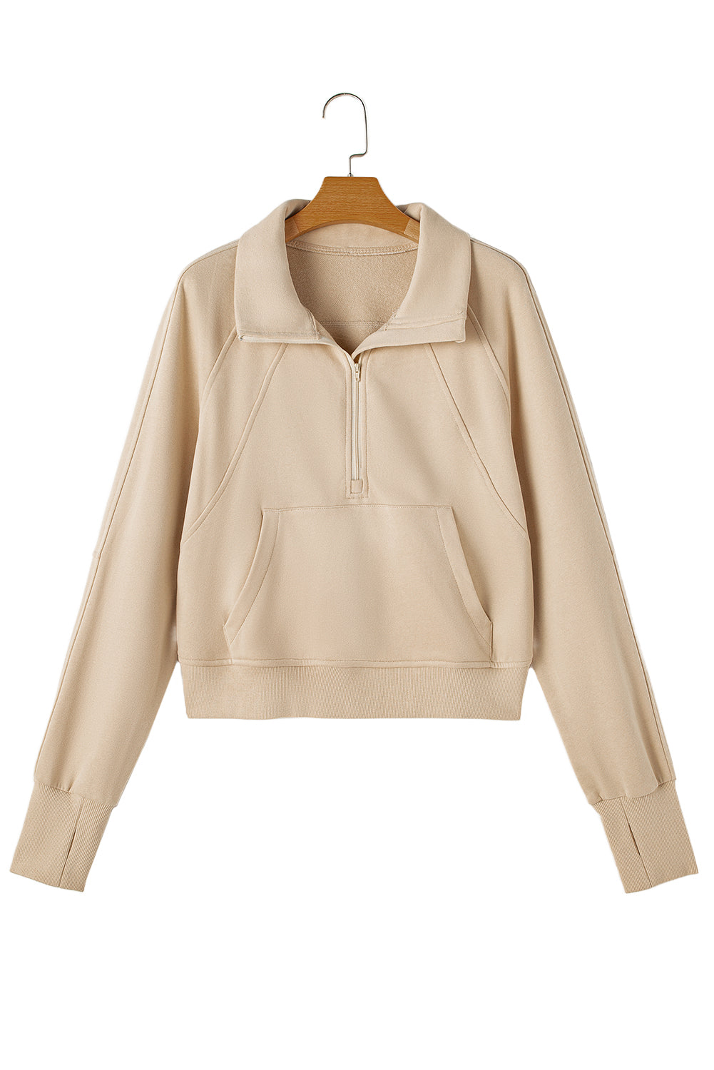 Zip Up Pop Collar Ribbed Sweatshirt