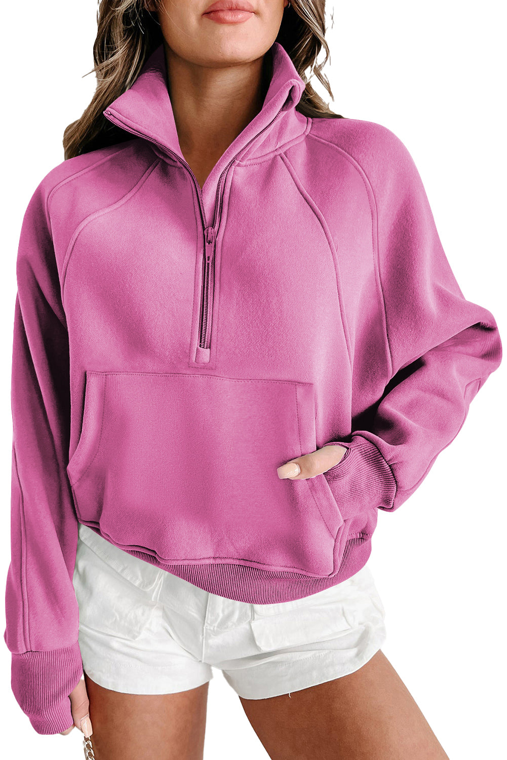 Zip Up Pop Collar Ribbed Sweatshirt