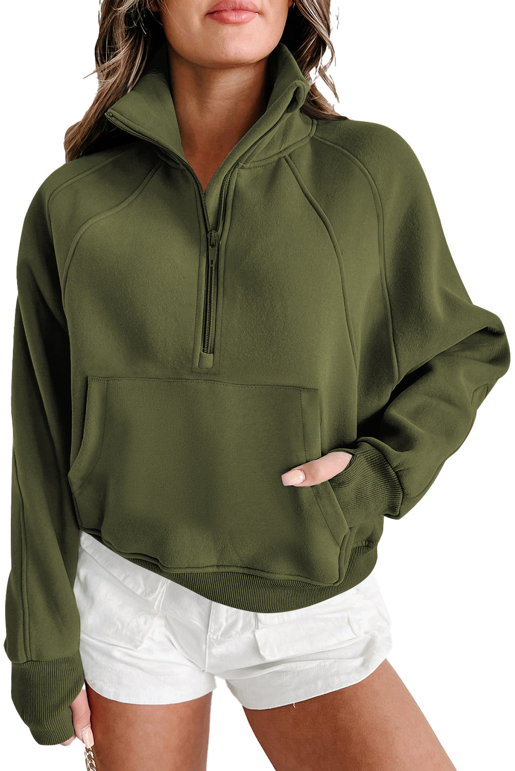 Zip Up Pop Collar Ribbed Sweatshirt