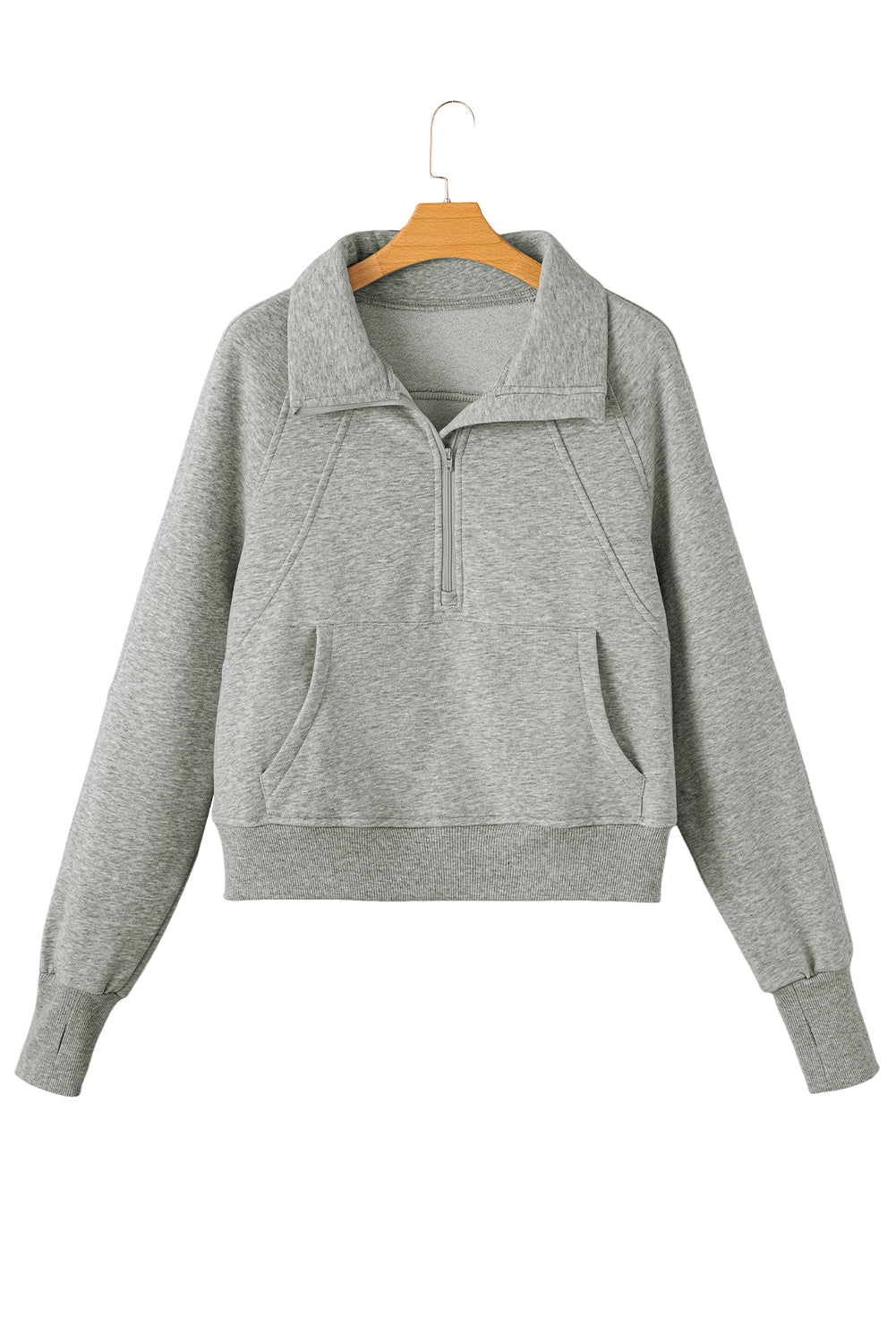 Zip Up Pop Collar Ribbed Sweatshirt