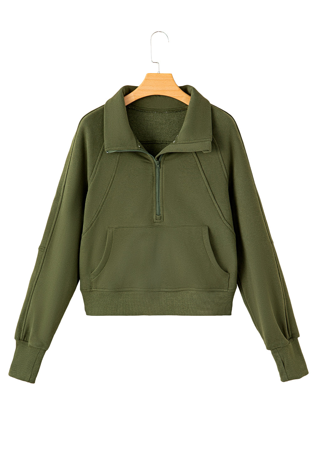 Zip Up Pop Collar Ribbed Sweatshirt