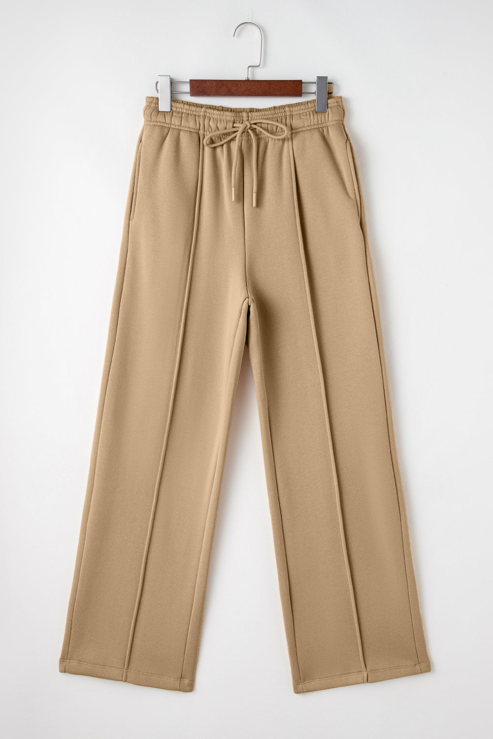 Khaki Drawstring High Waist Pants