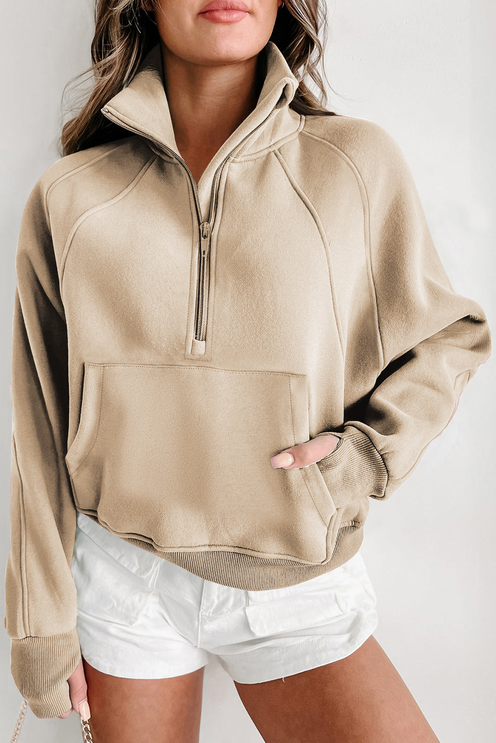 Zip Up Pop Collar Ribbed Sweatshirt