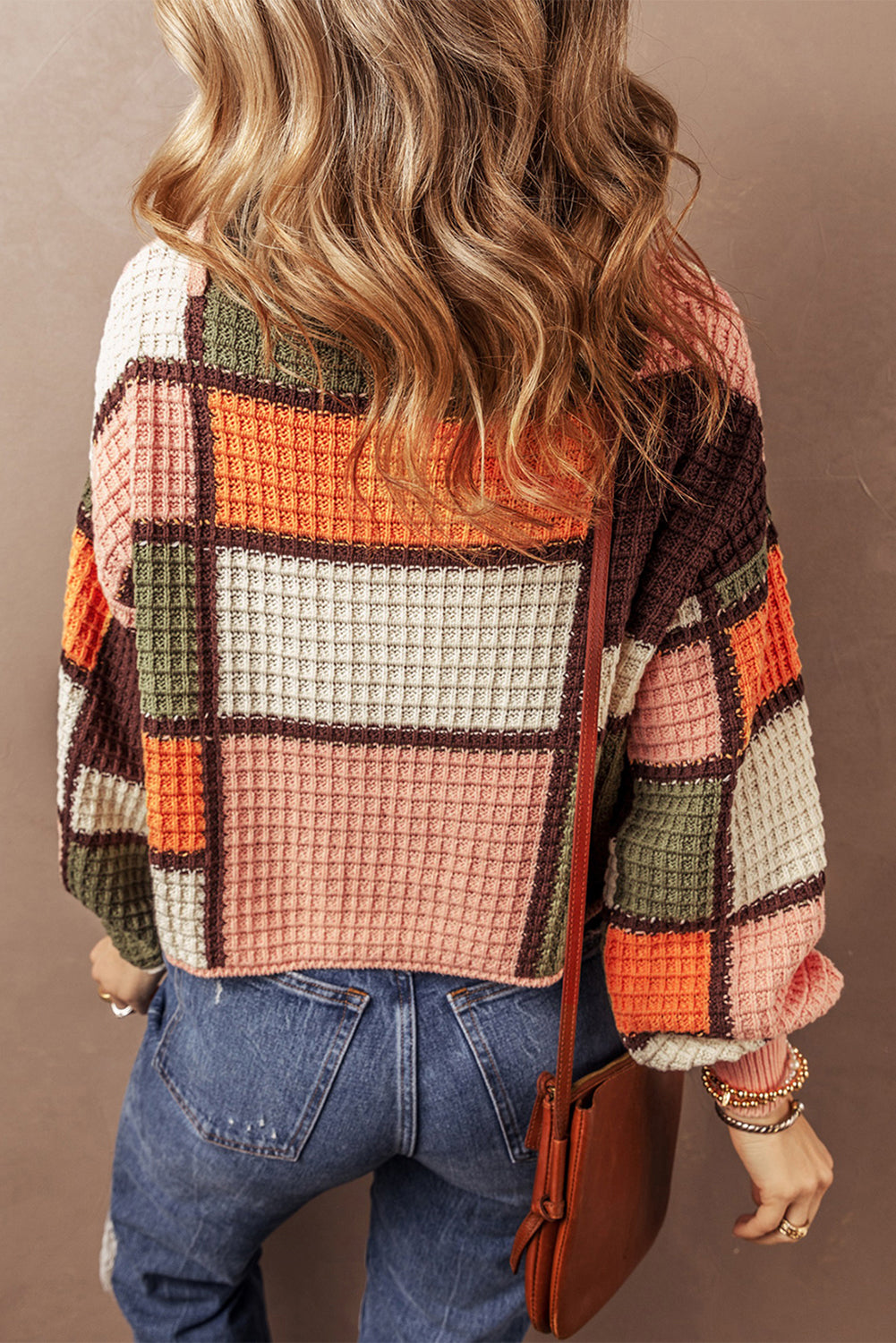 Color Block Waffle Knit Sweater