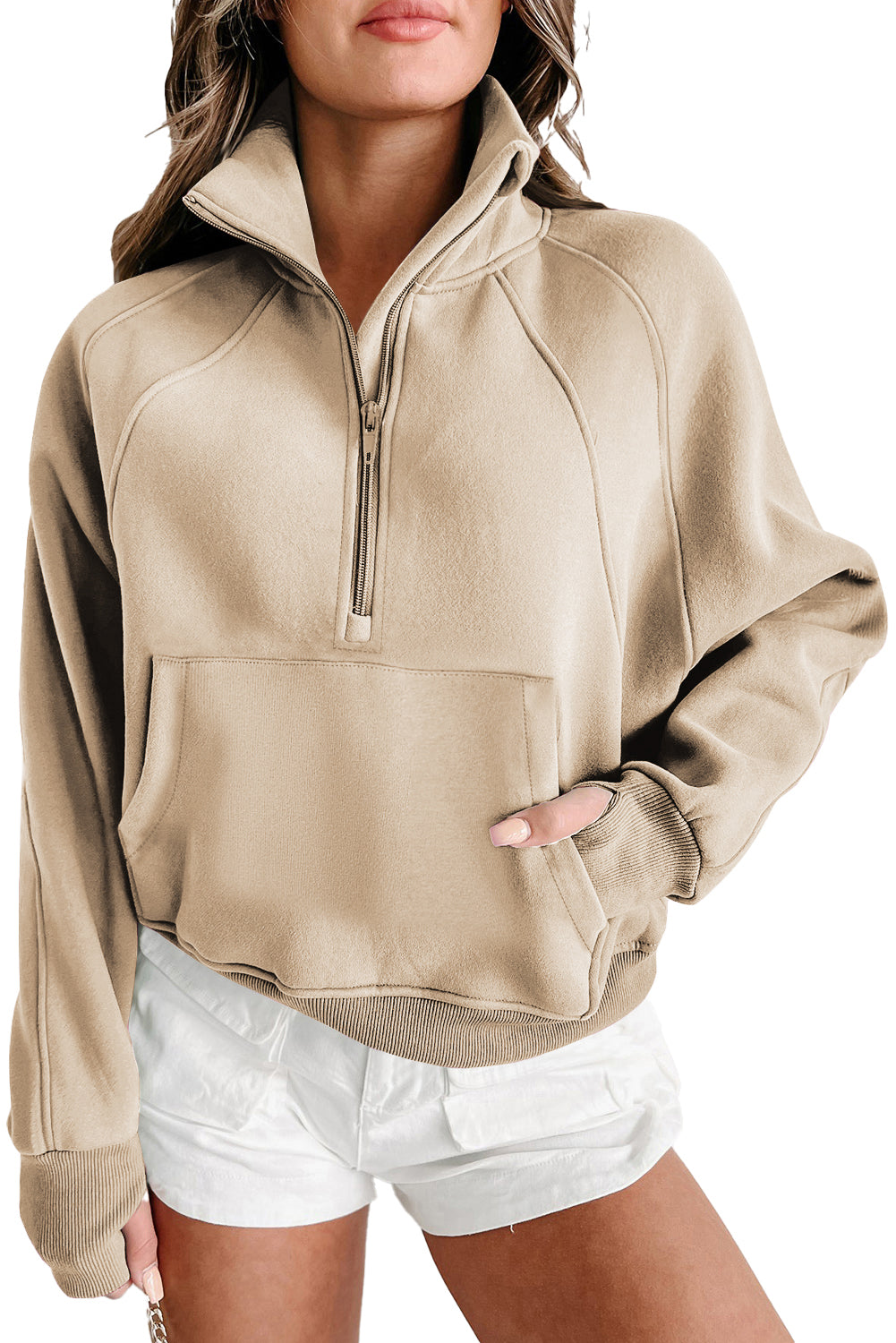 Zip Up Pop Collar Ribbed Sweatshirt