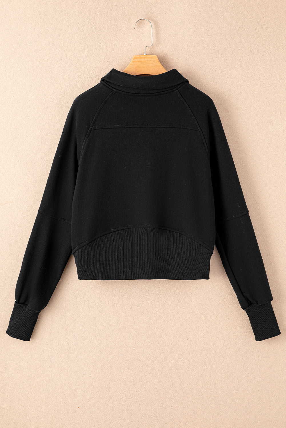 Zip Up Pop Collar Ribbed Sweatshirt