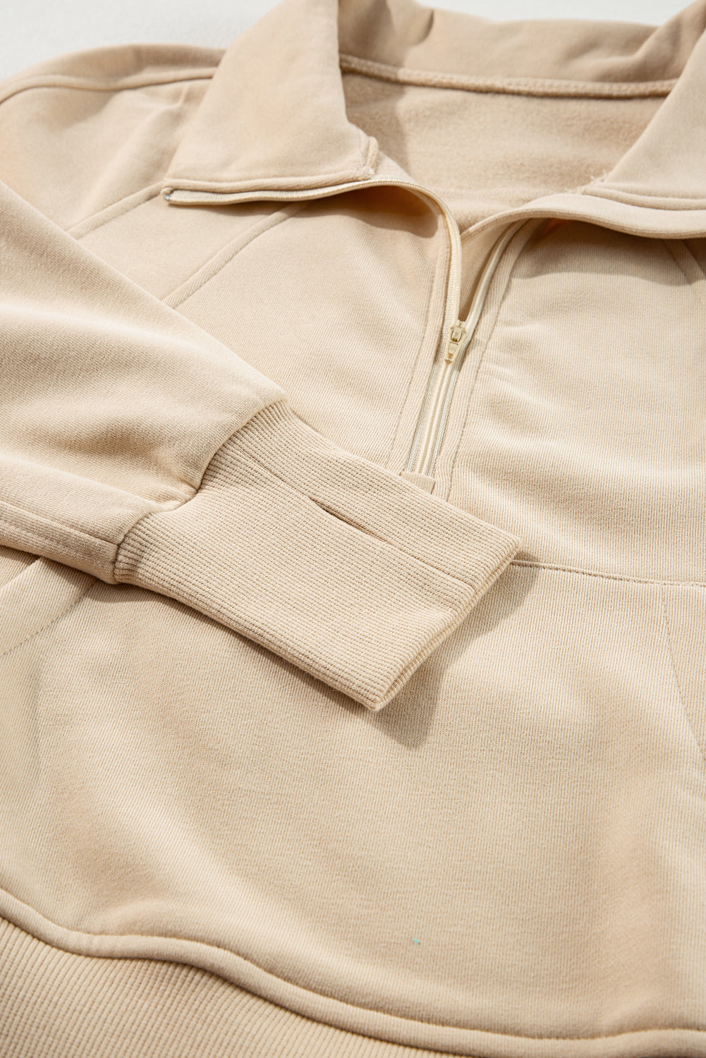 Zip Up Pop Collar Ribbed Sweatshirt