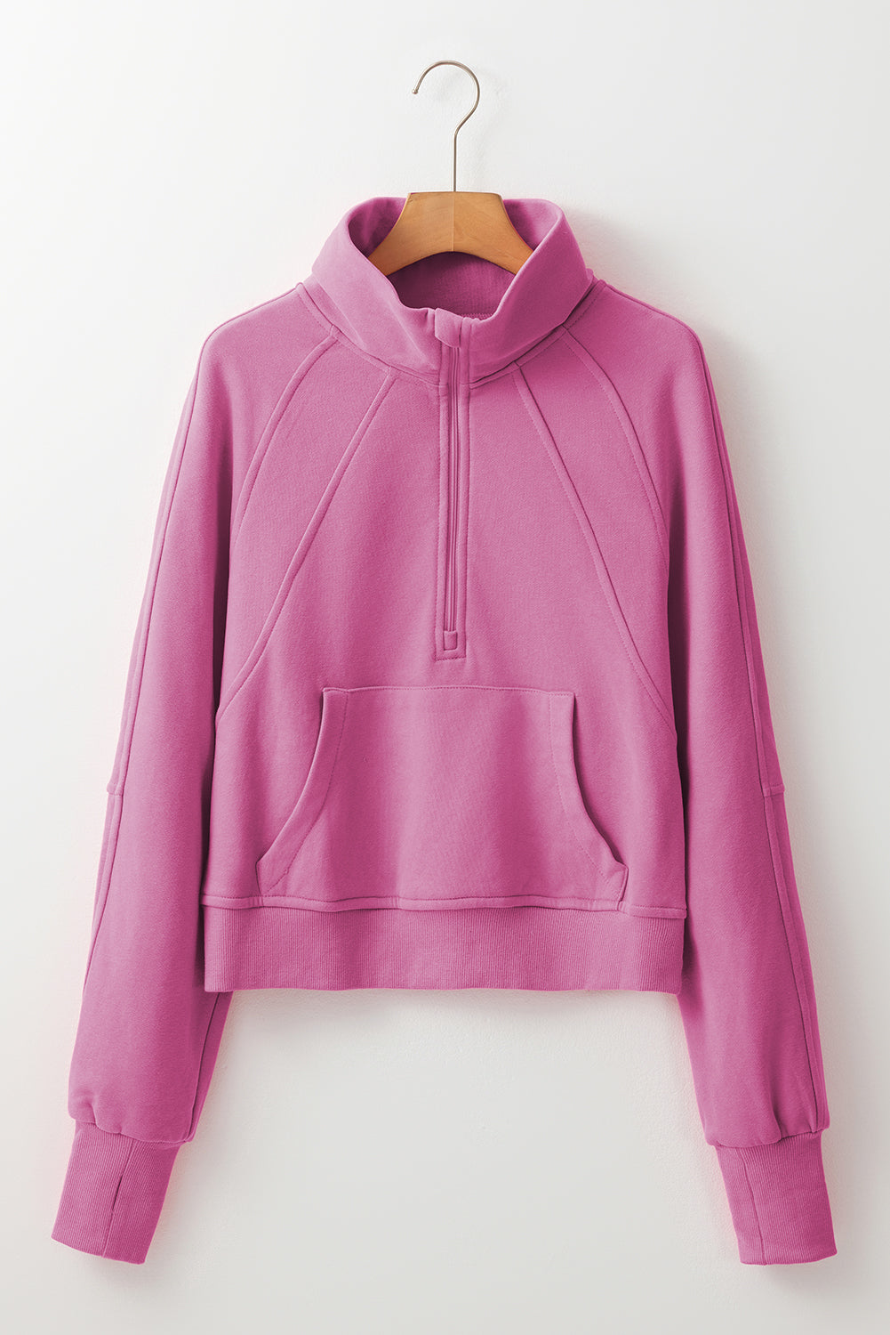 Zip Up Pop Collar Ribbed Sweatshirt