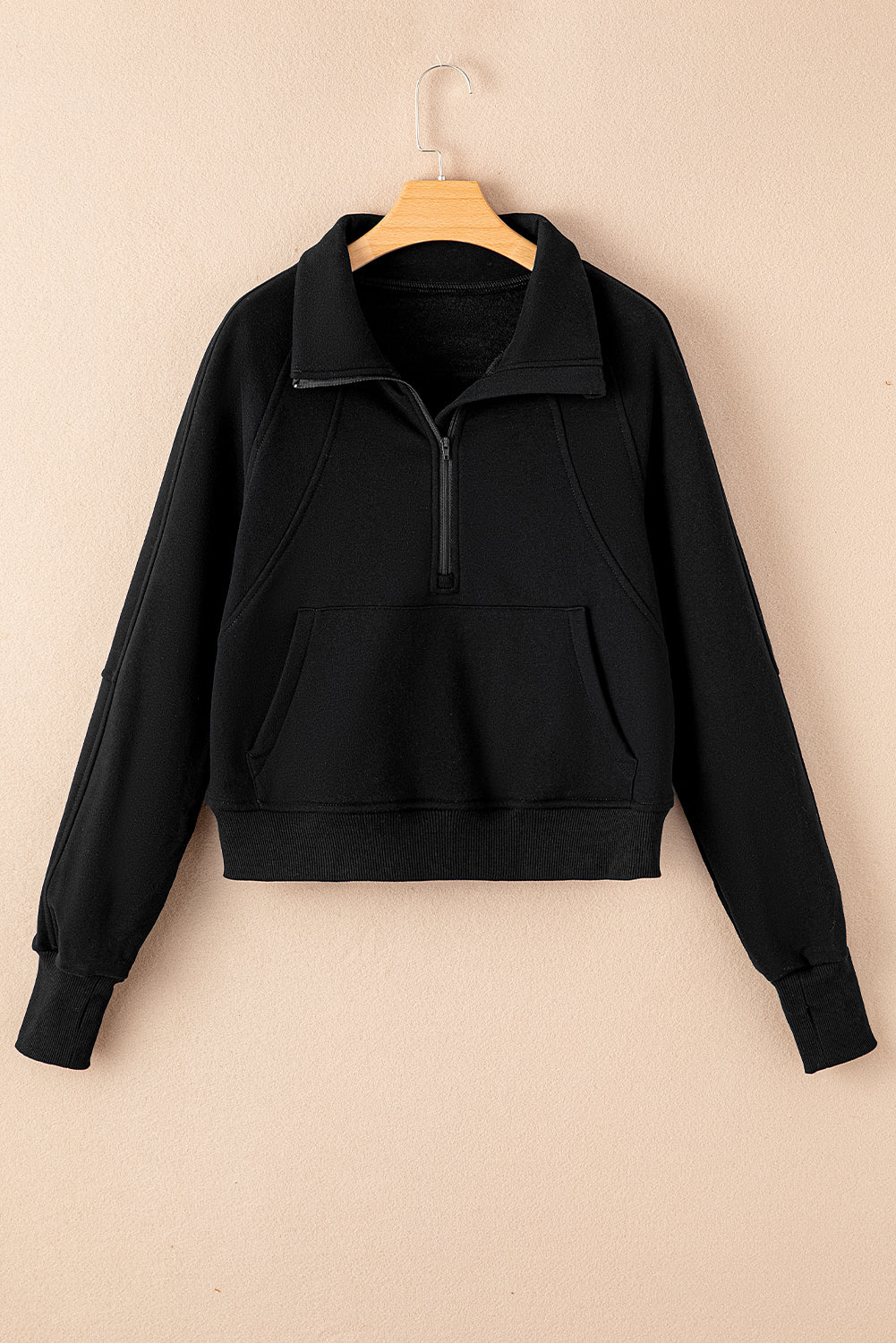 Zip Up Pop Collar Ribbed Sweatshirt