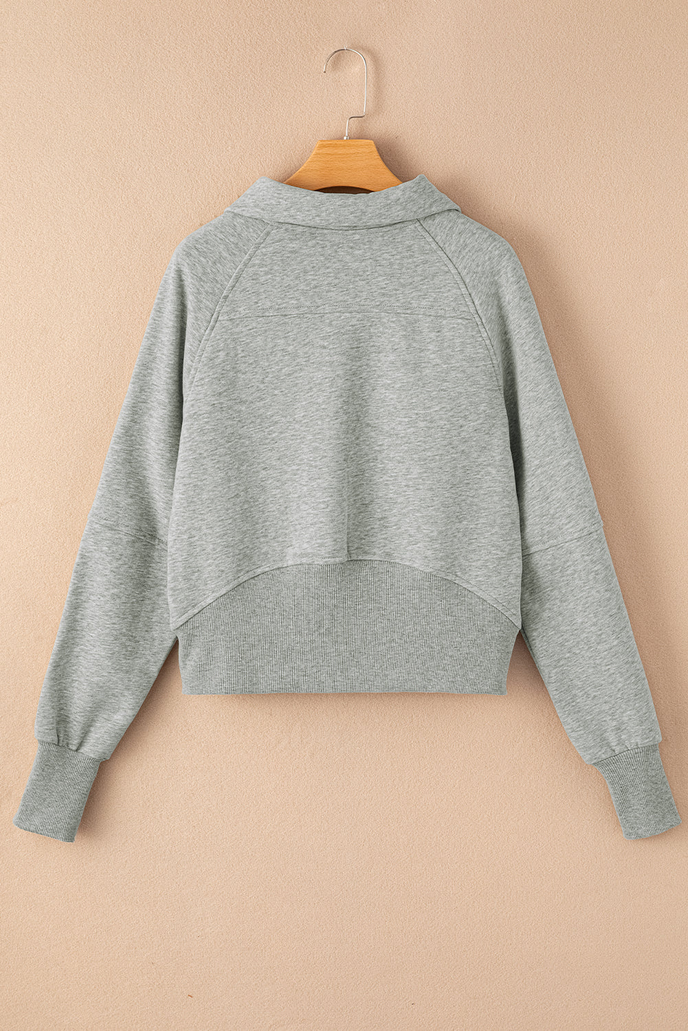 Zip Up Pop Collar Ribbed Sweatshirt