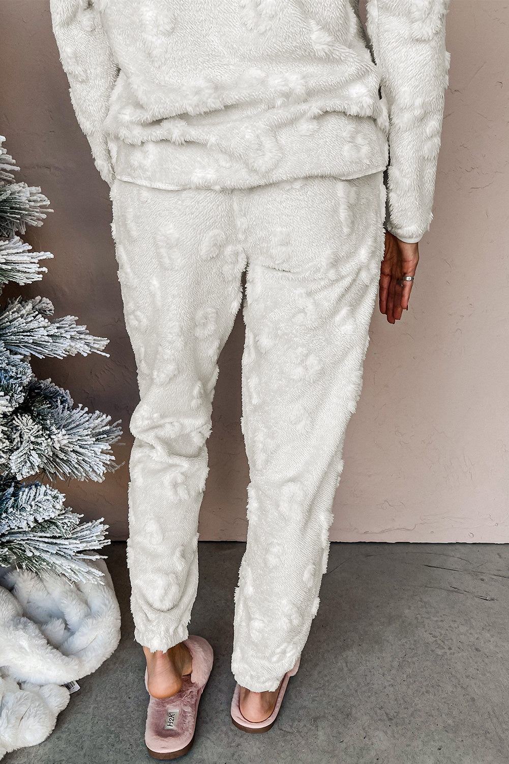 Textured Leopard Fleece Lounge Set (Pants)