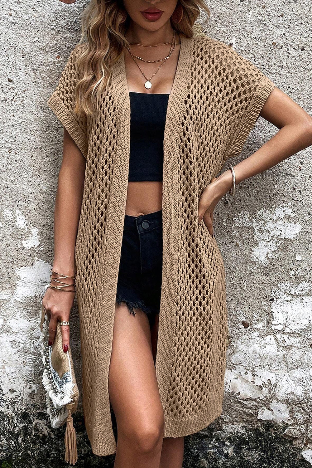 Camel Batwing Sleeve Cardigan