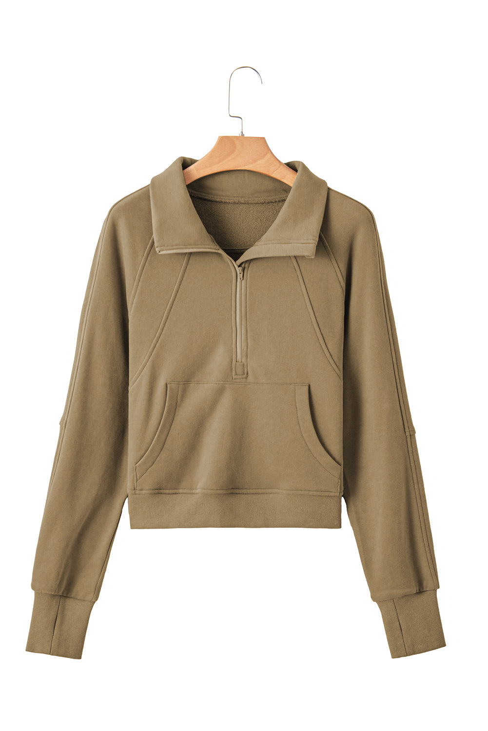 Zip Up Pop Collar Ribbed Sweatshirt