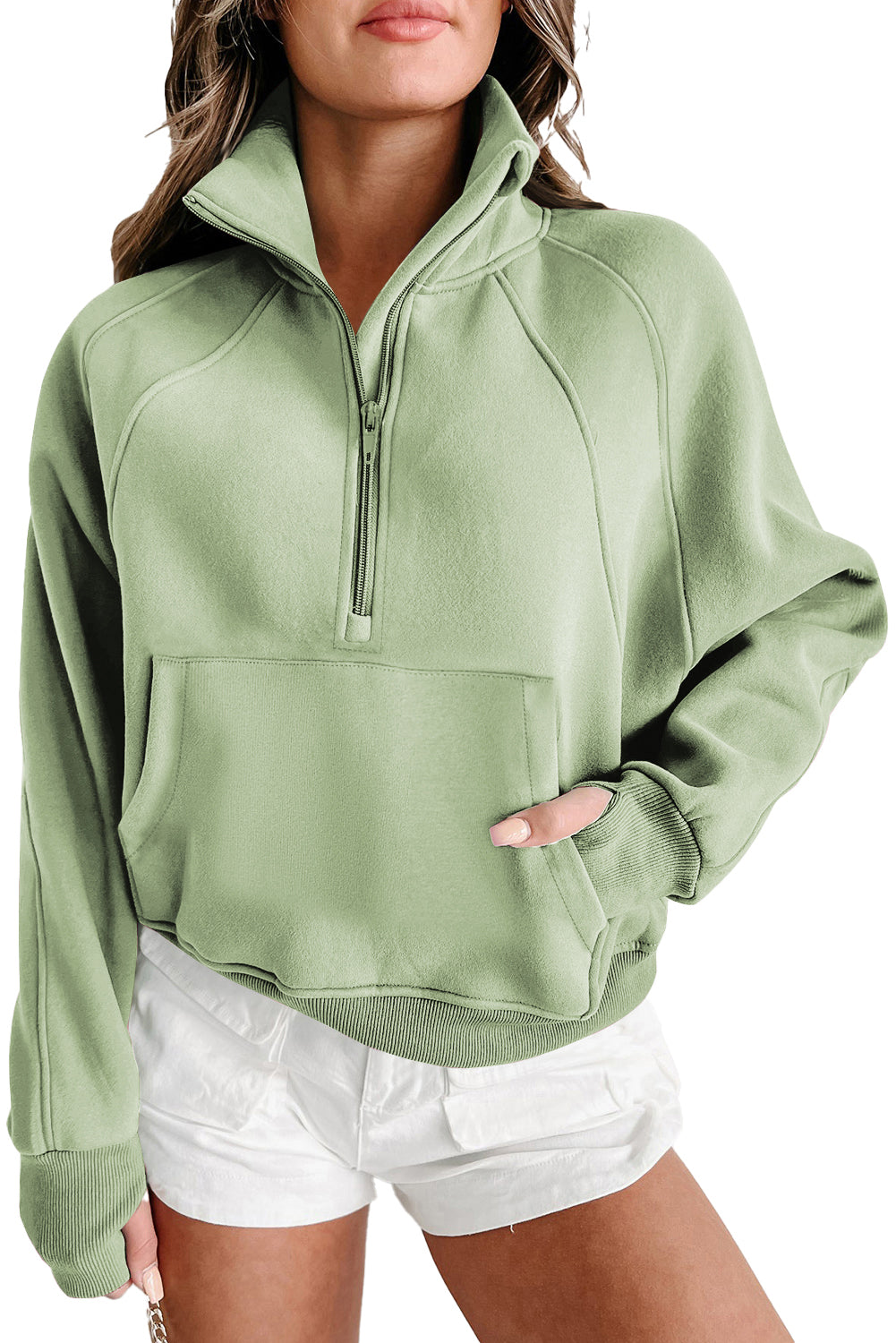 Zip Up Pop Collar Ribbed Sweatshirt