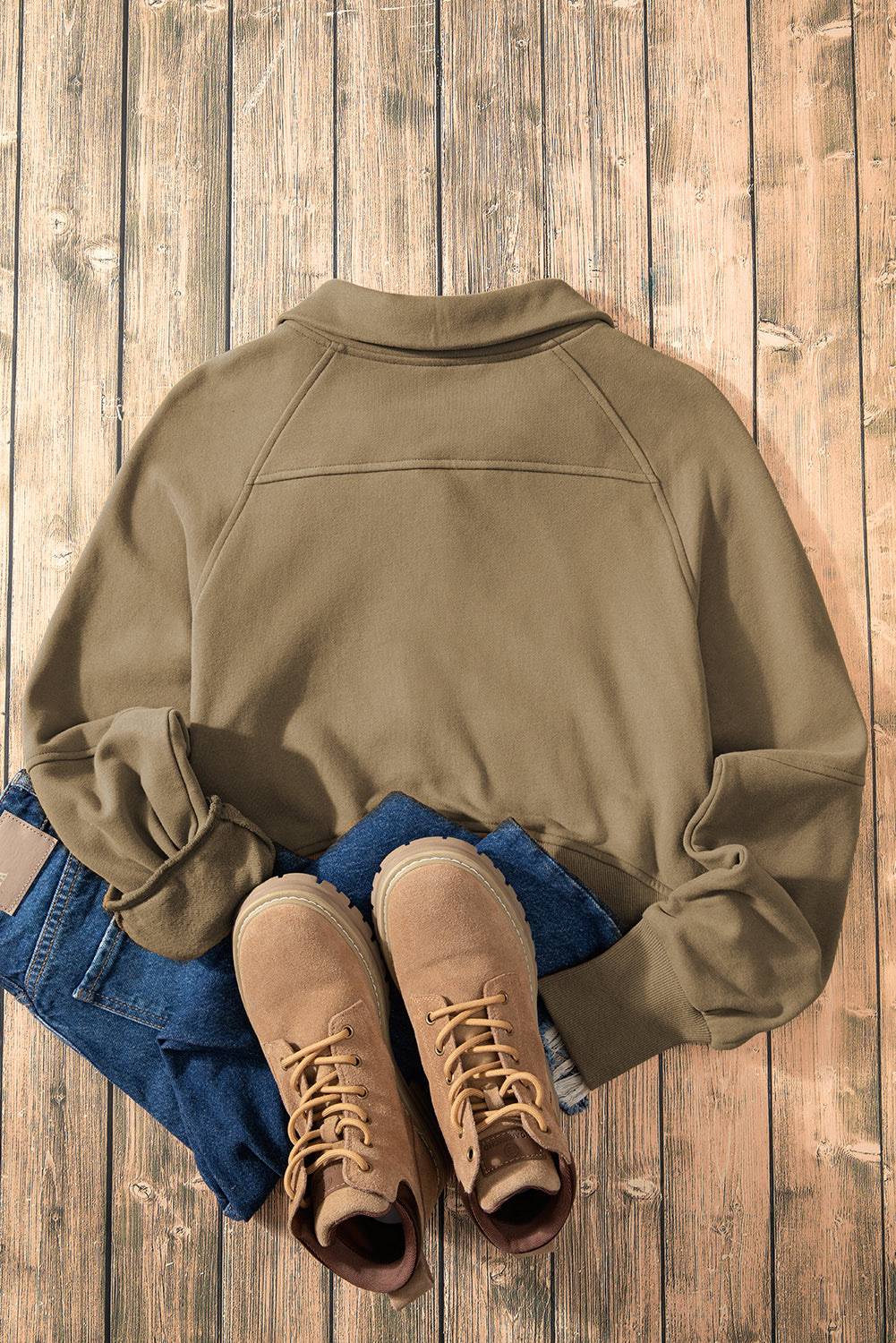 Zip Up Pop Collar Ribbed Sweatshirt