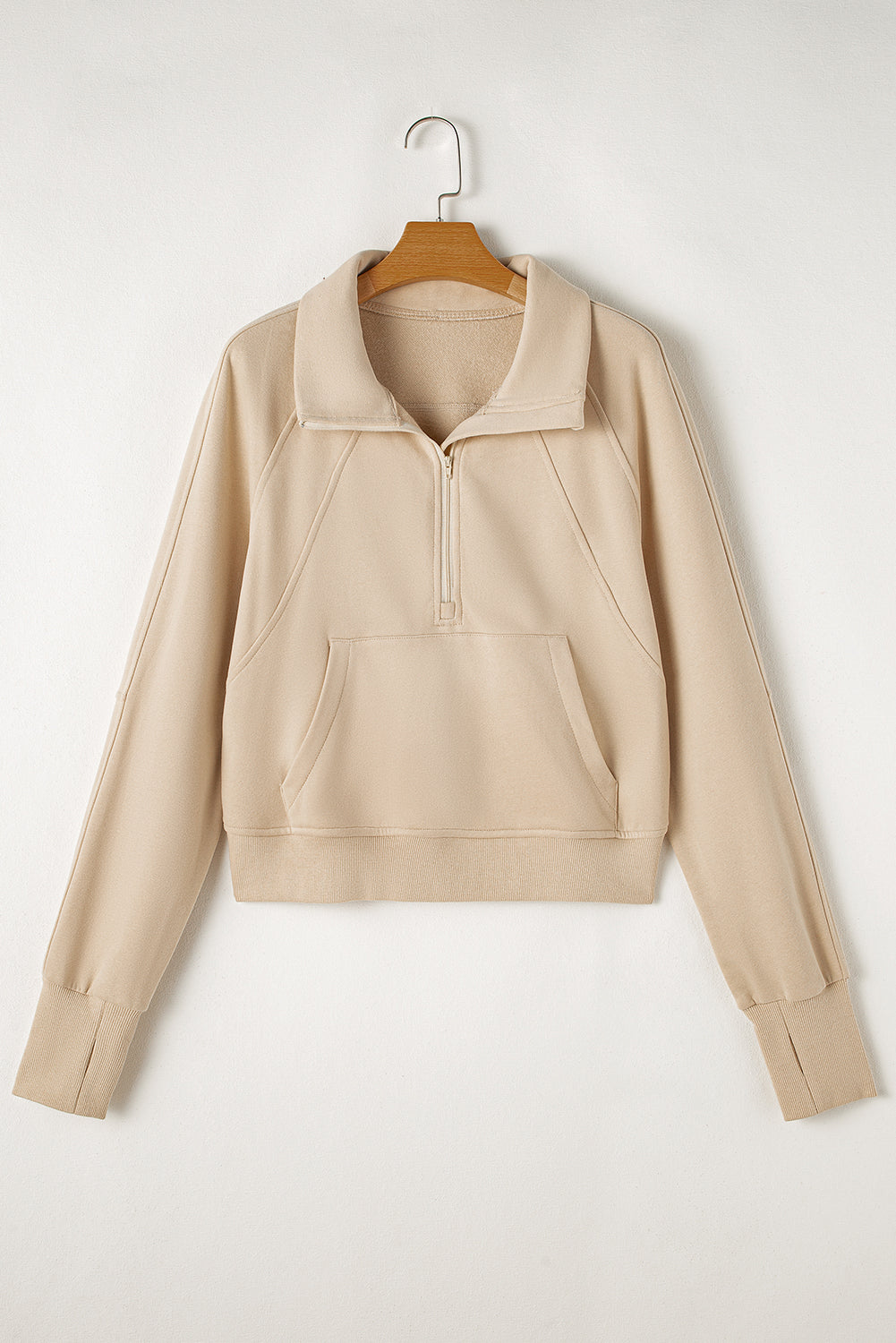 Zip Up Pop Collar Ribbed Sweatshirt