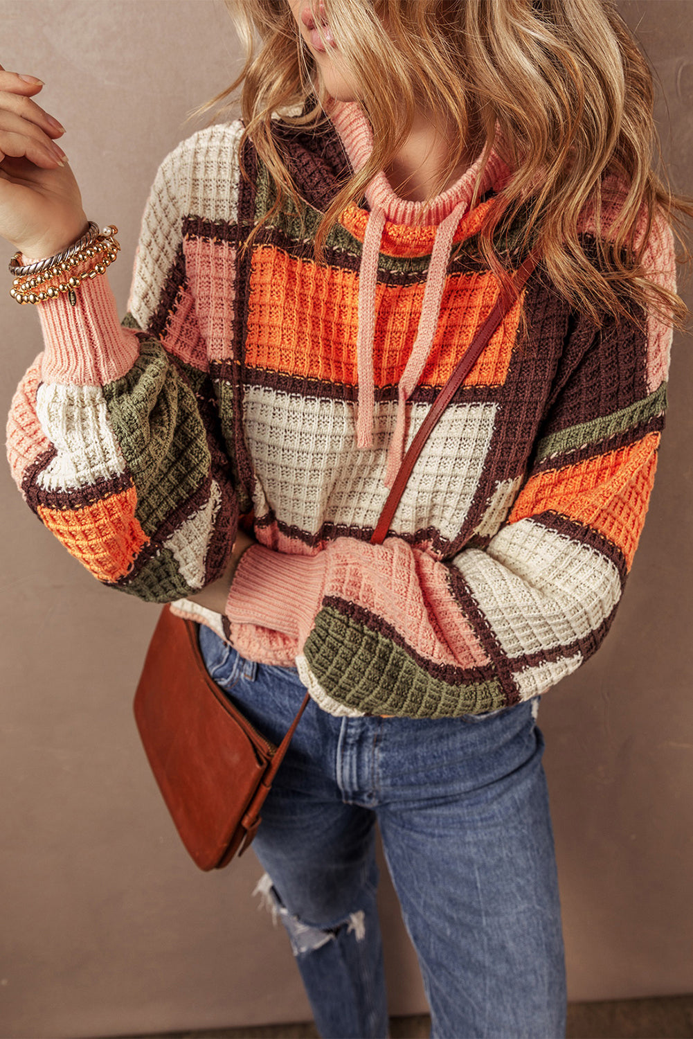Color Block Waffle Knit Sweater