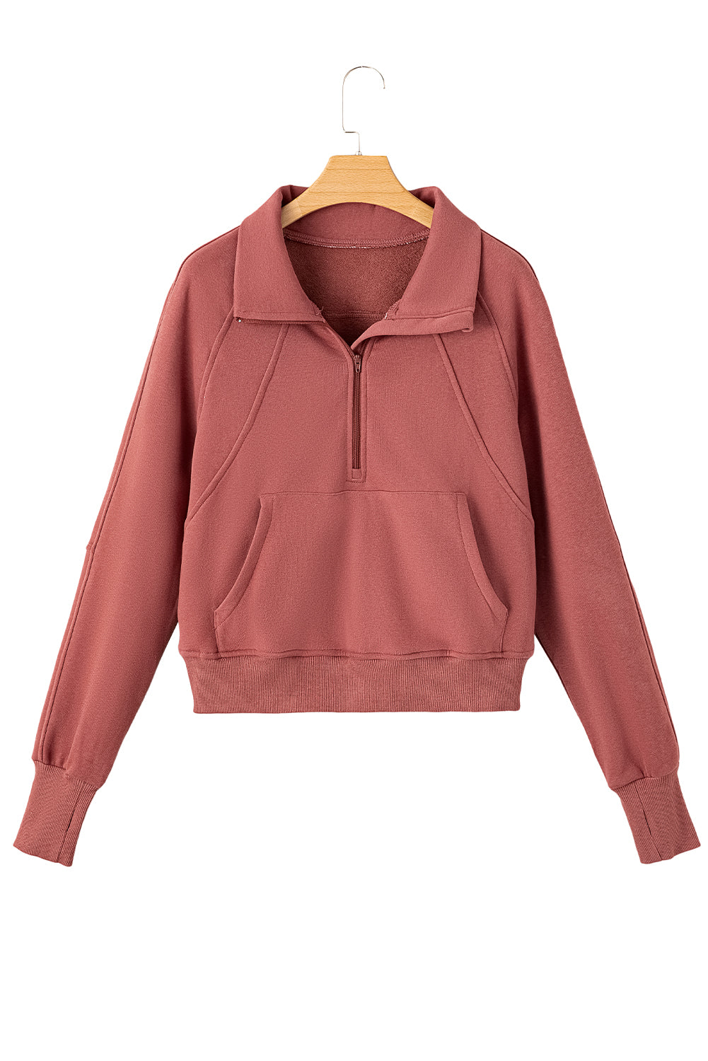 Zip Up Pop Collar Ribbed Sweatshirt