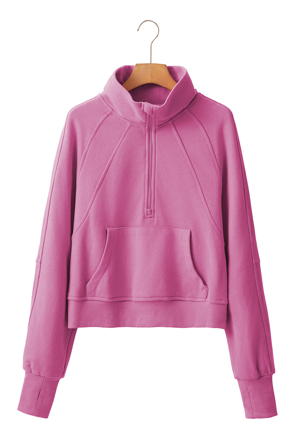 Zip Up Pop Collar Ribbed Sweatshirt