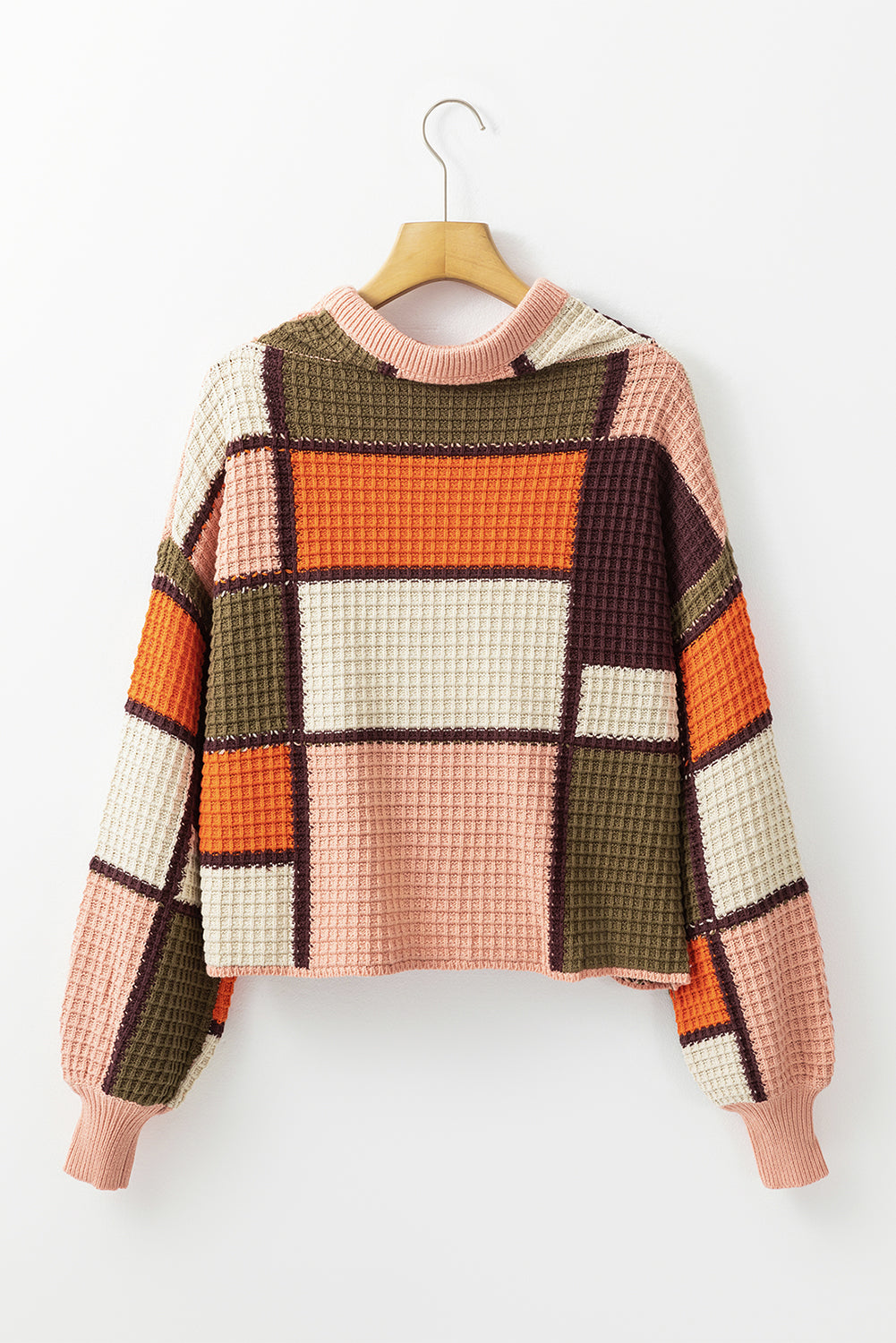 Color Block Waffle Knit Sweater