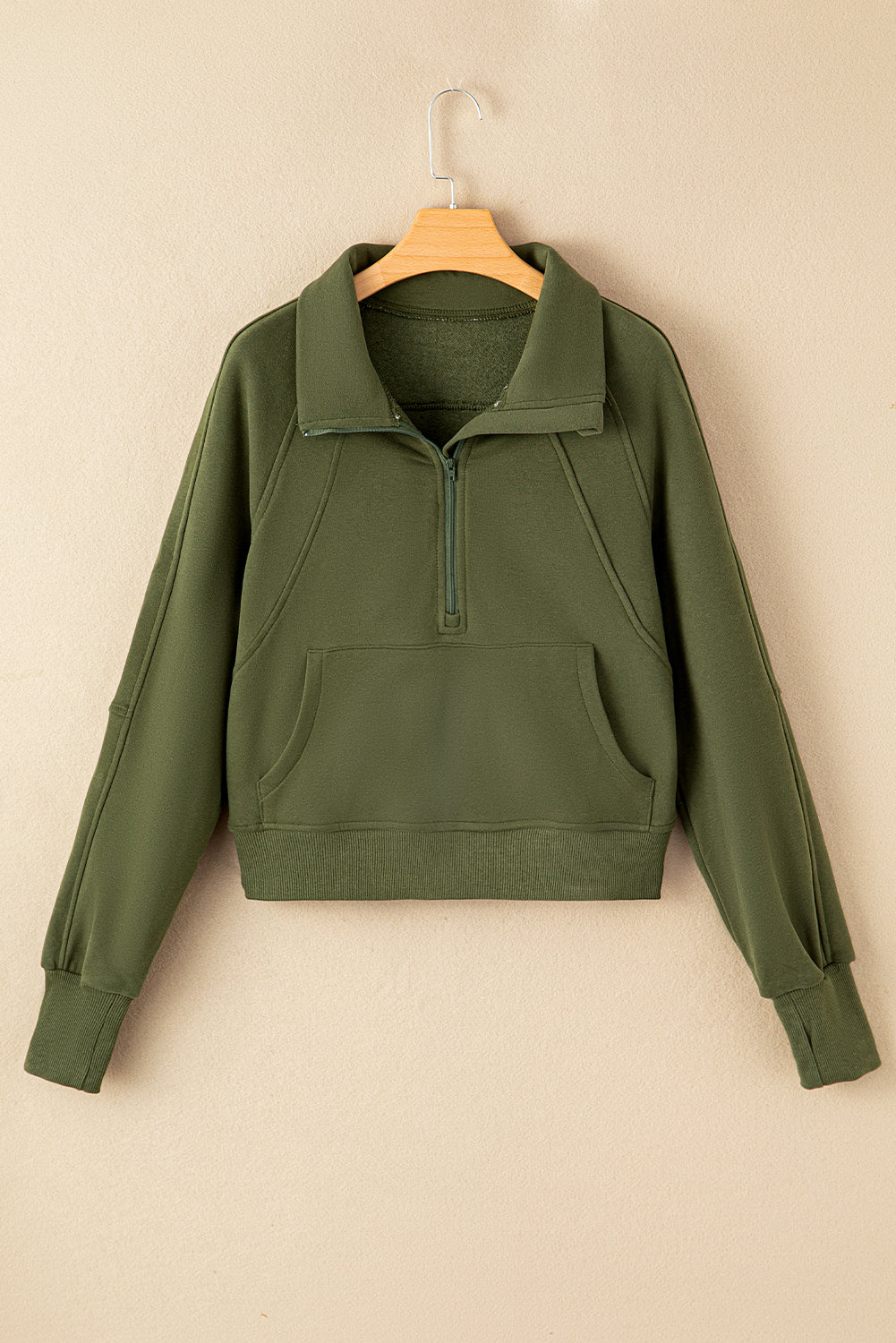 Zip Up Pop Collar Ribbed Sweatshirt