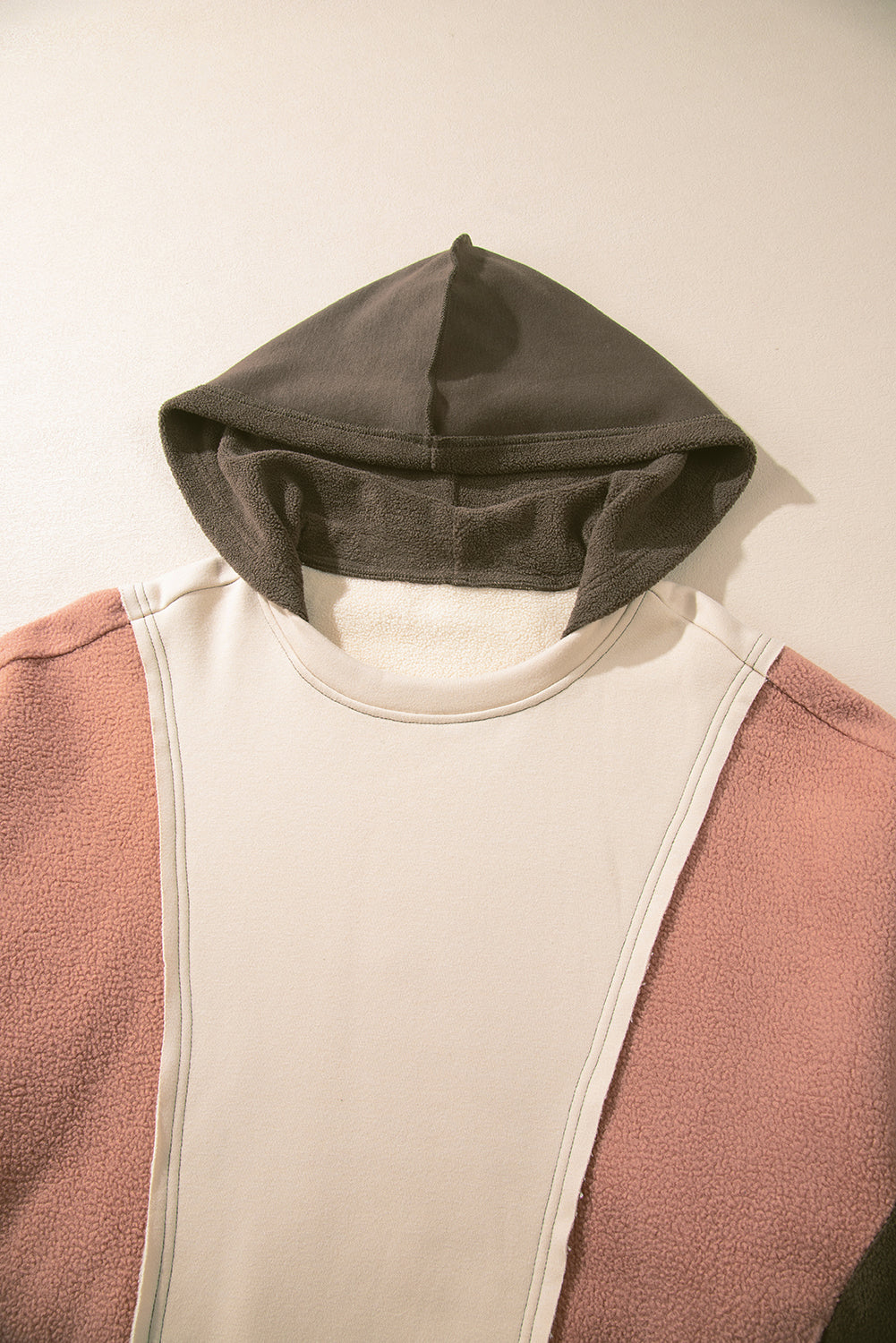 Beige Oversized Patchwork High Low Hoodie