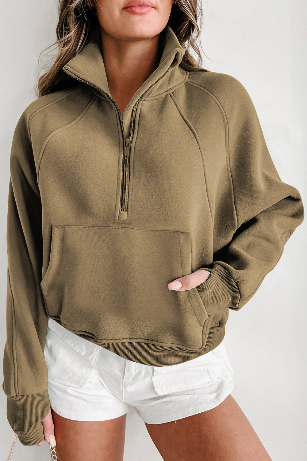 Zip Up Pop Collar Ribbed Sweatshirt