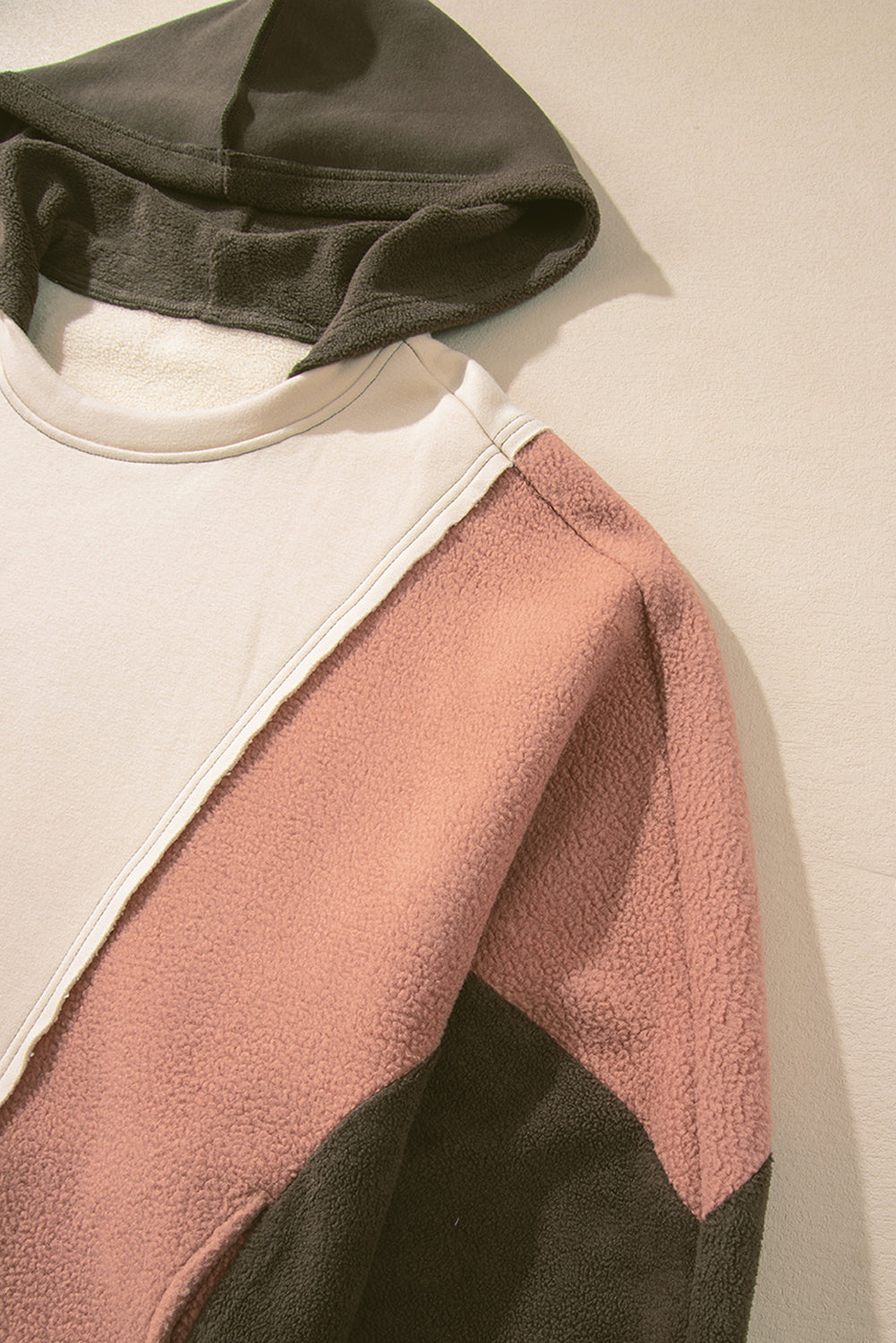 Beige Oversized Patchwork High Low Hoodie