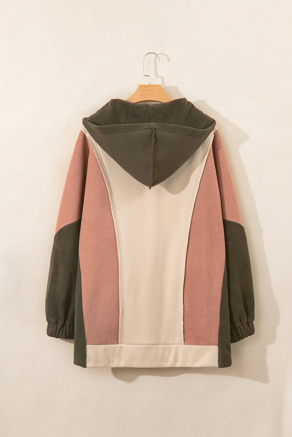 Beige Oversized Patchwork High Low Hoodie
