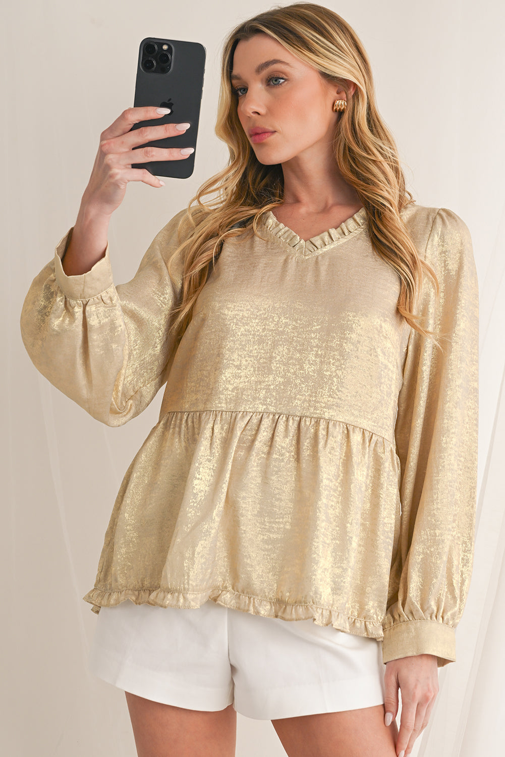 Metallic Velvet Babydoll Blouse