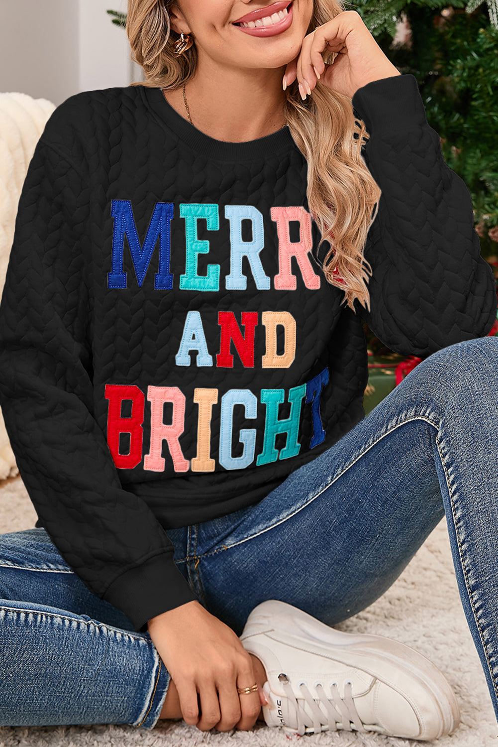 Merry and Bright Quilted Sweatshirt