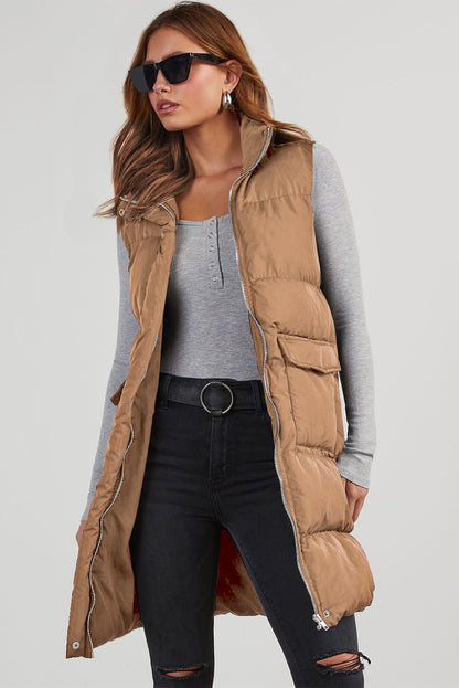 Pocketed Long Puffer Vest